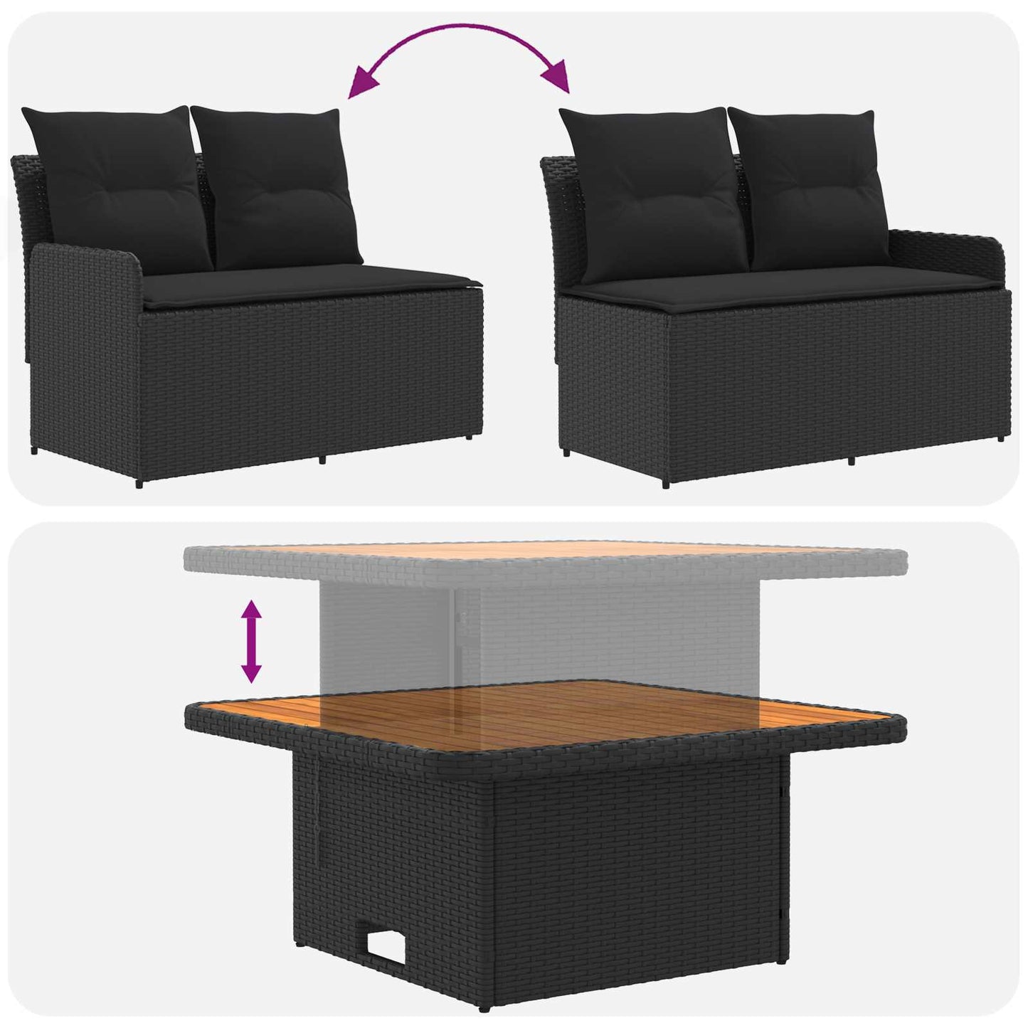 vidaXL Σύνολα επίπλων με μαξιλάρι 8 pcs Μαύρο Ράτα PE