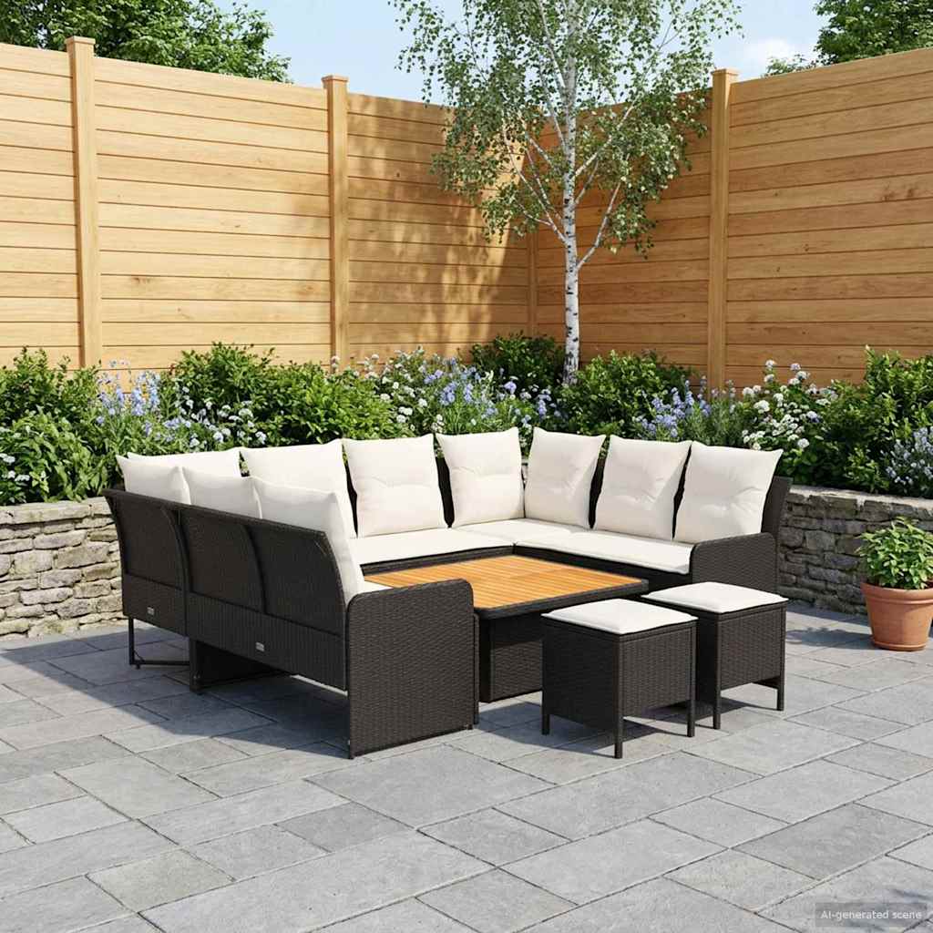 vidaXL Σύνολα επίπλων με μαξιλάρι 8 pcs Μαύρο και Κρέμα Ράτα PE
