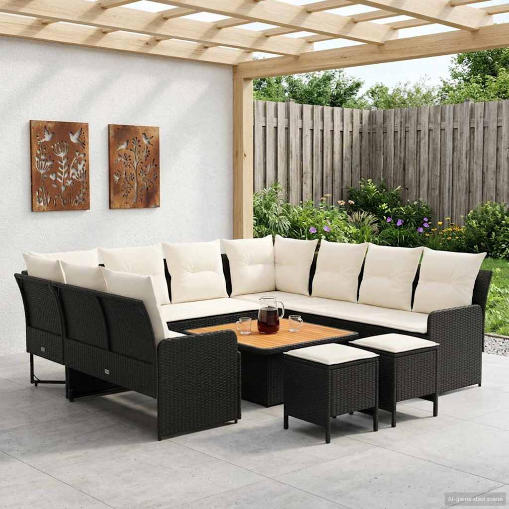 vidaXL Σύνολα επίπλων με μαξιλάρι 8 pcs Μαύρο και Κρέμα Ράτα PE