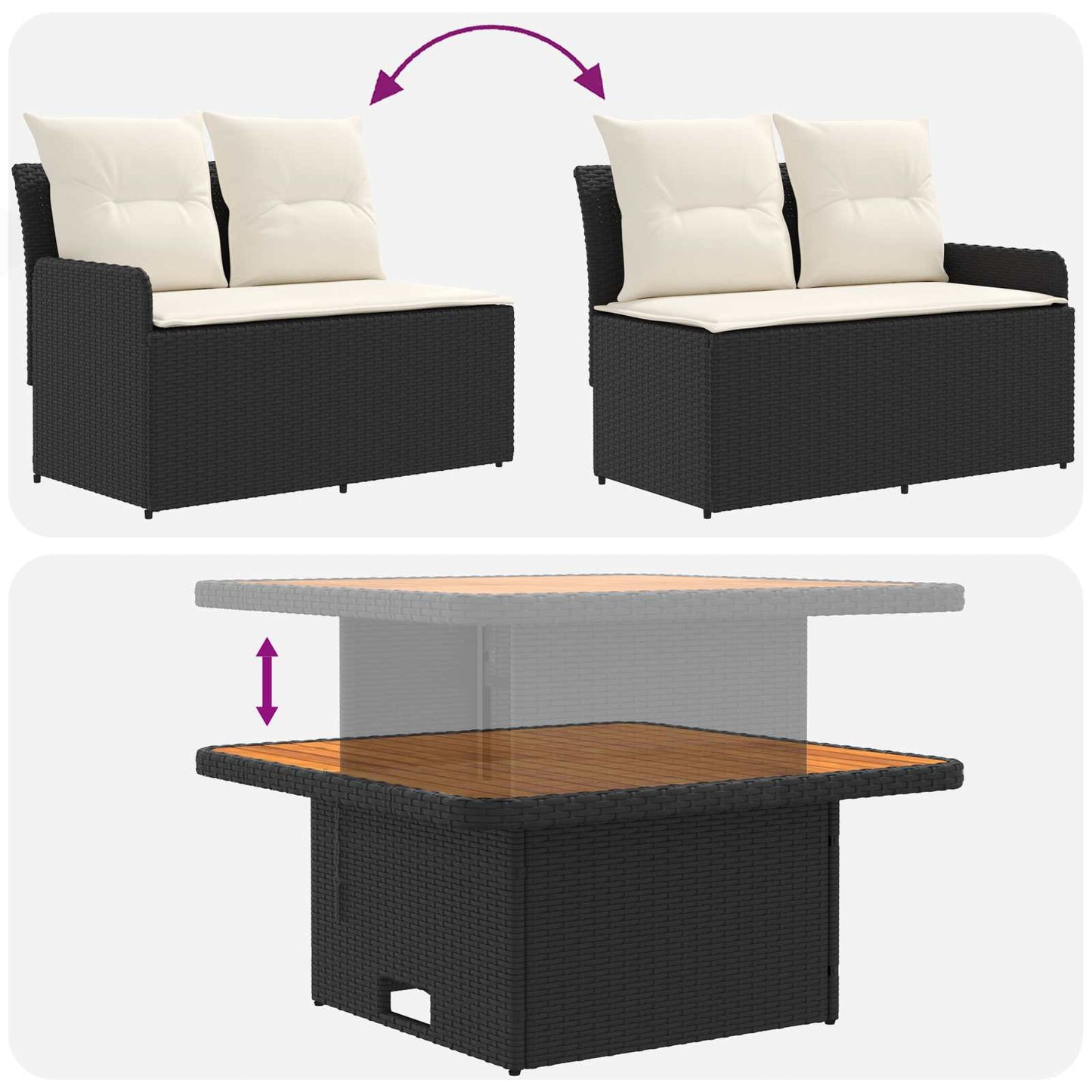 vidaXL Σύνολα επίπλων με μαξιλάρι 8 pcs Μαύρο και Κρέμα Ράτα PE