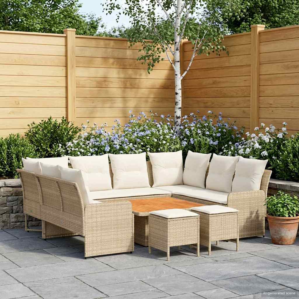 vidaXL Σύνολα επίπλων με μαξιλάρι 8 pcs Μπεζ και Κρέμα Ράτα PE