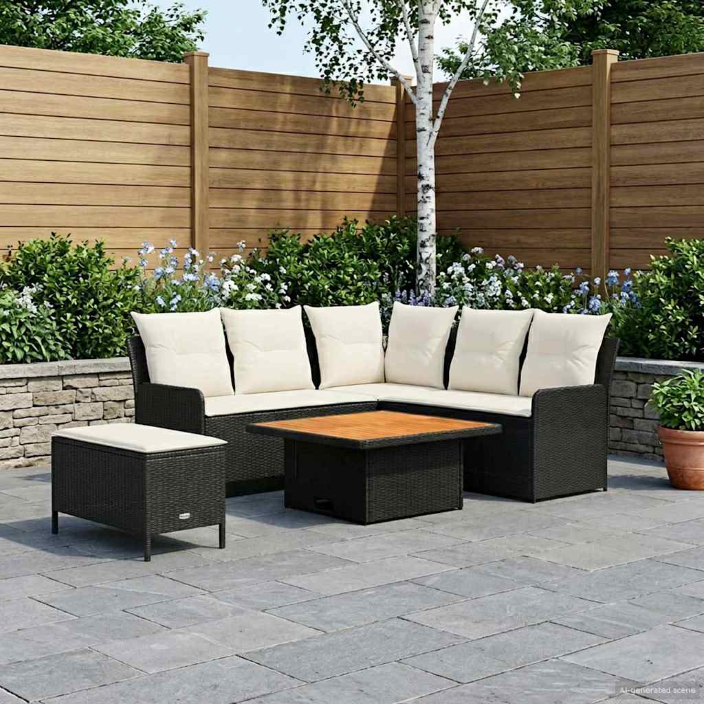 vidaXL Σύνολα επίπλων με μαξιλάρι 5 pcs Μαύρο και Κρέμα Ράτα PE