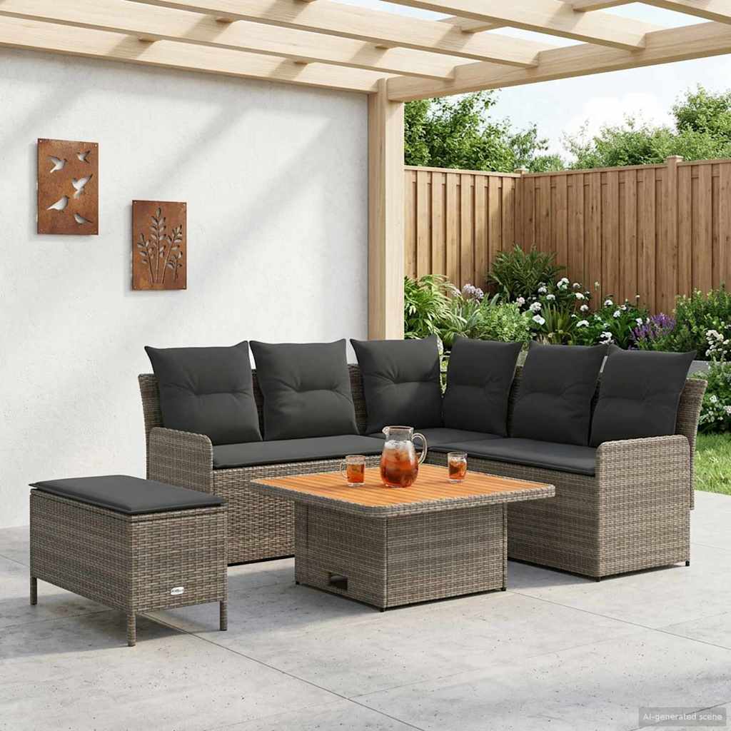 vidaXL Σύνολα επίπλων με μαξιλάρι 5 pcs Γκρι και Σκούρο Γκρι Ράτα PE