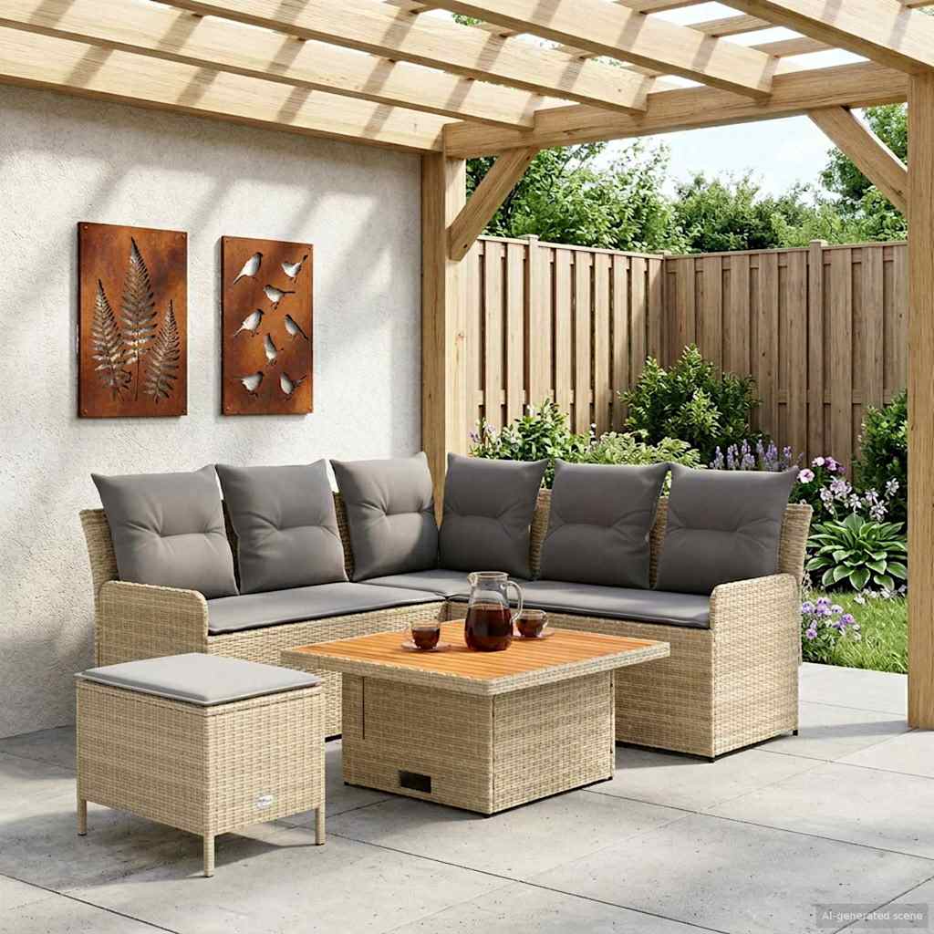 vidaXL Σύνολα επίπλων με μαξιλάρι 5 pcs Μπέζ και Ανοιχτό Γκρι Ράτα PE