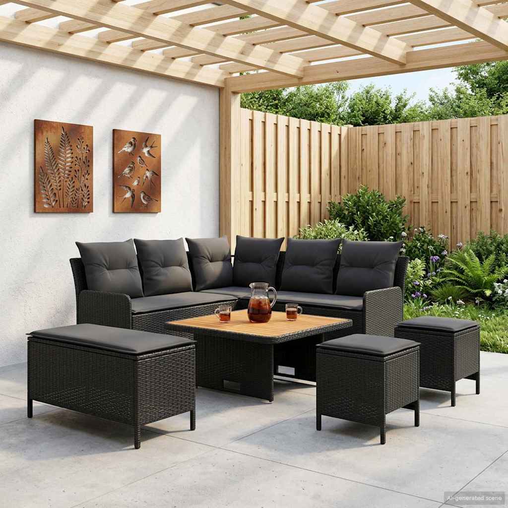 vidaXL Σύνολα επίπλων με μαξιλάρι 7 pcs Μαύρο Ράτα PE