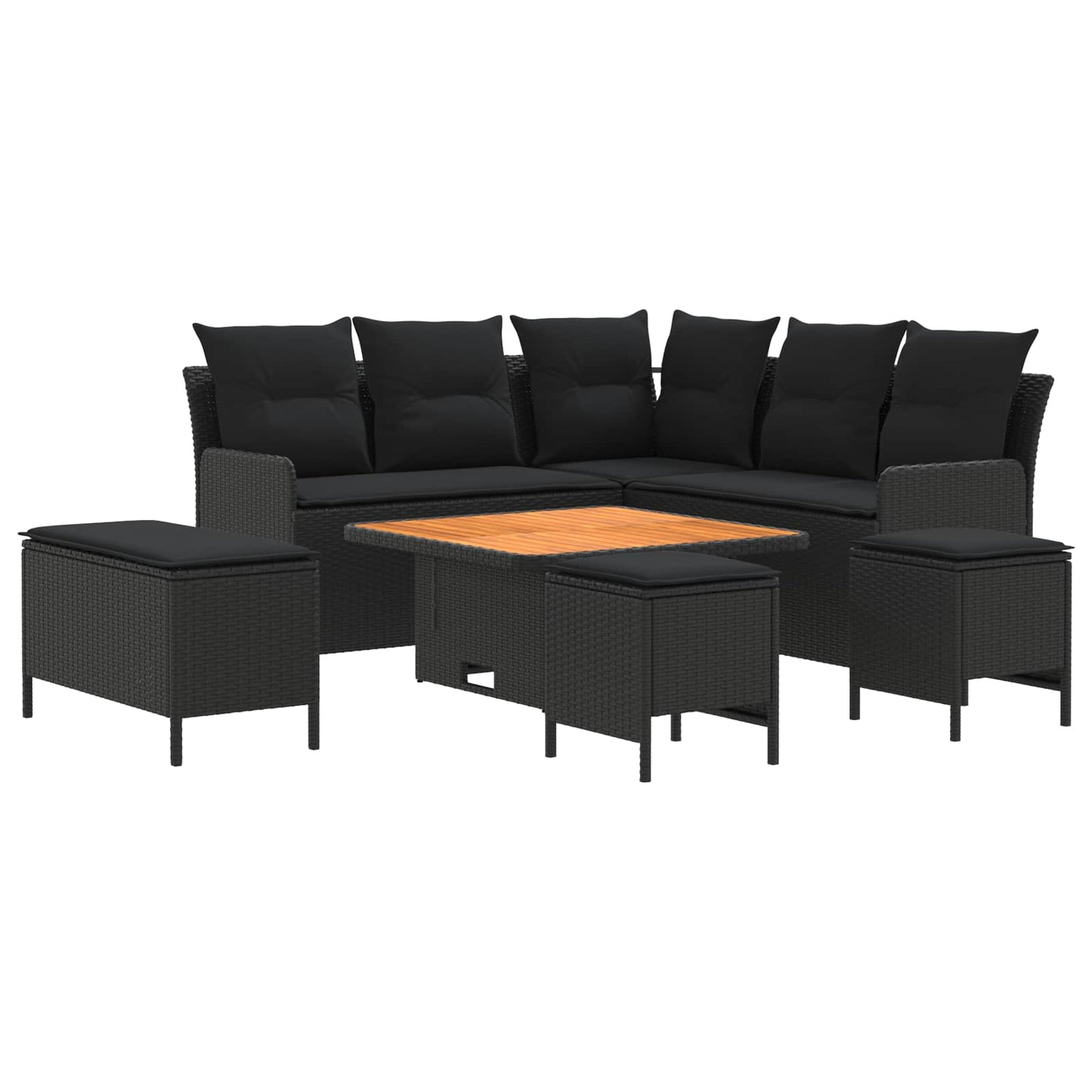 vidaXL Σύνολα επίπλων με μαξιλάρι 7 pcs Μαύρο Ράτα PE