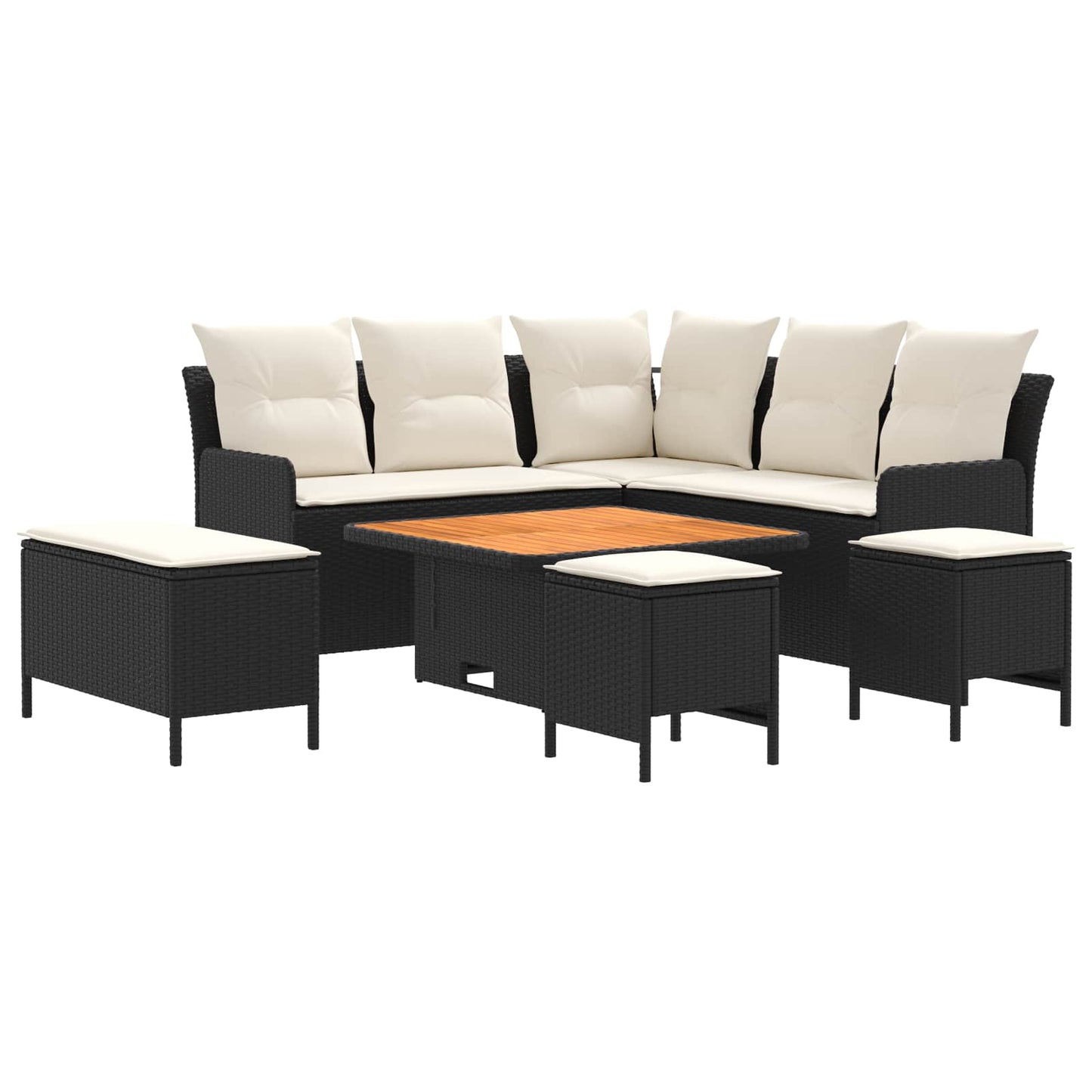 vidaXL Σύνολα επίπλων με μαξιλάρι 7 pcs Μαύρο και Κρέμα Ράτα PE