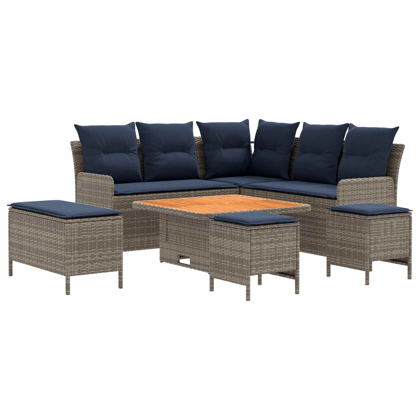 vidaXL Σύνολα επίπλων με μαξιλάρι 7 pcs Γκρι και Navy Blue Ράτα PE