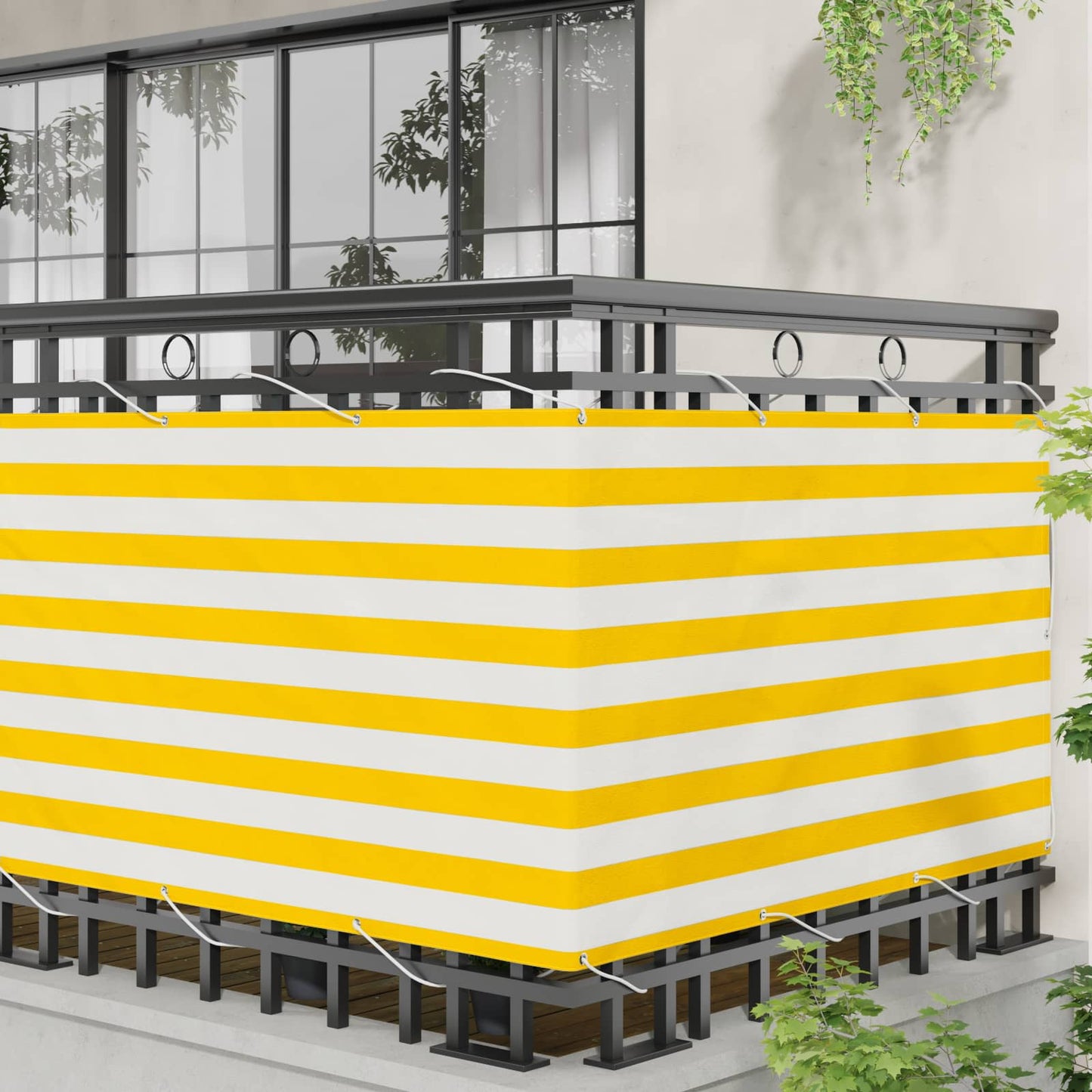 vidaXL Οθόνη Μπαλκονιού Κίτρινο και Λευκό 100 x 500 cm Ύφασμα Όξφορντ