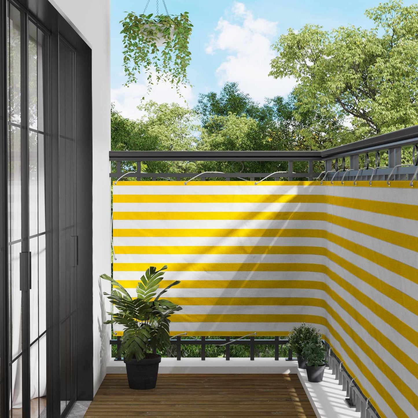 vidaXL Οθόνη Μπαλκονιού Κίτρινο και Λευκό 110 x 400 cm Ύφασμα Όξφορντ