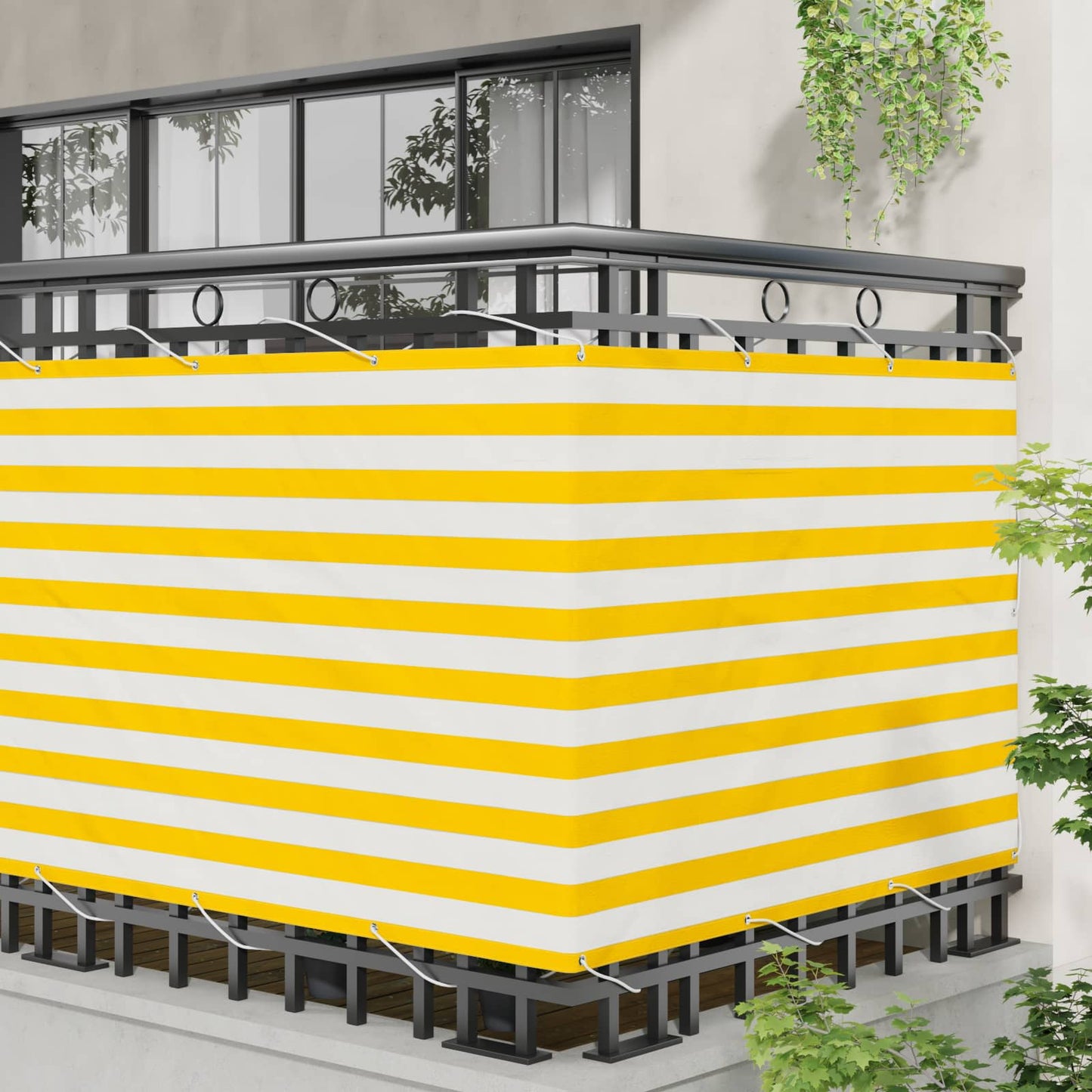 vidaXL Οθόνη Μπαλκονιού Κίτρινο και Λευκό 110 x 400 cm Ύφασμα Όξφορντ