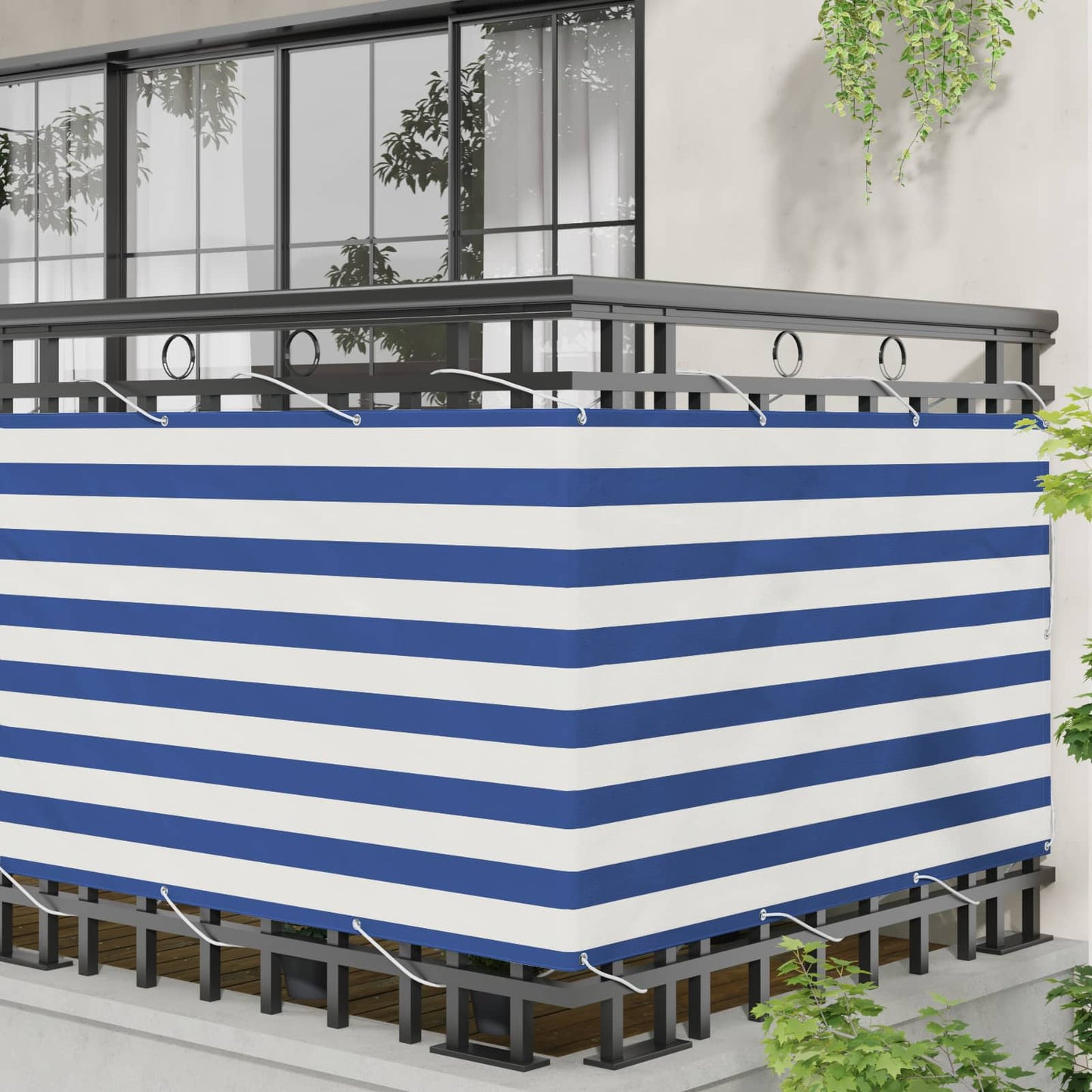 vidaXL Οθόνη Μπαλκονιού Μπλε και άσπρο 100 x 300 cm Ύφασμα Όξφορντ
