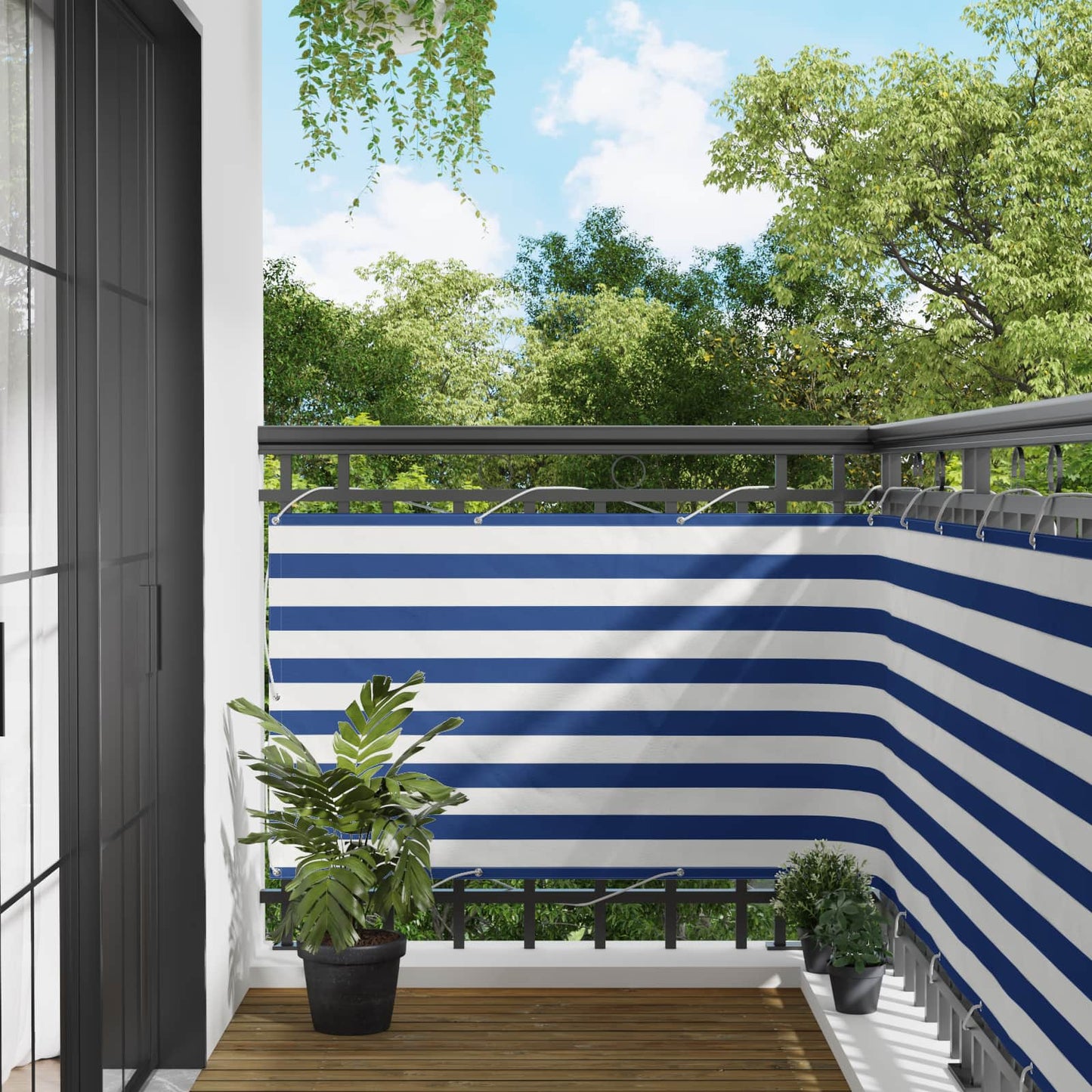 vidaXL Οθόνη Μπαλκονιού Μπλε και άσπρο 100 x 600 cm Ύφασμα Όξφορντ