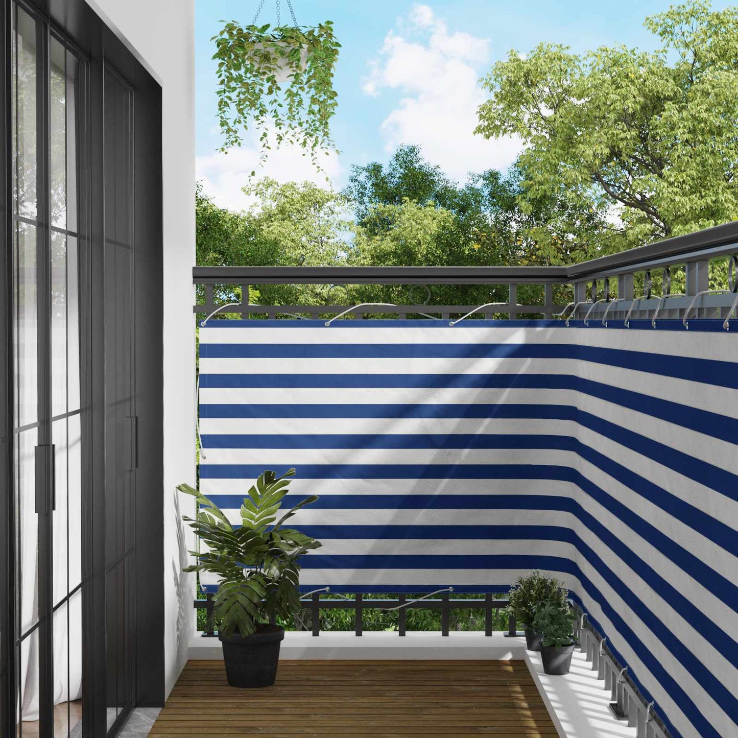 vidaXL Οθόνη Μπαλκονιού Μπλε και άσπρο 110 x 400 cm Ύφασμα Όξφορντ
