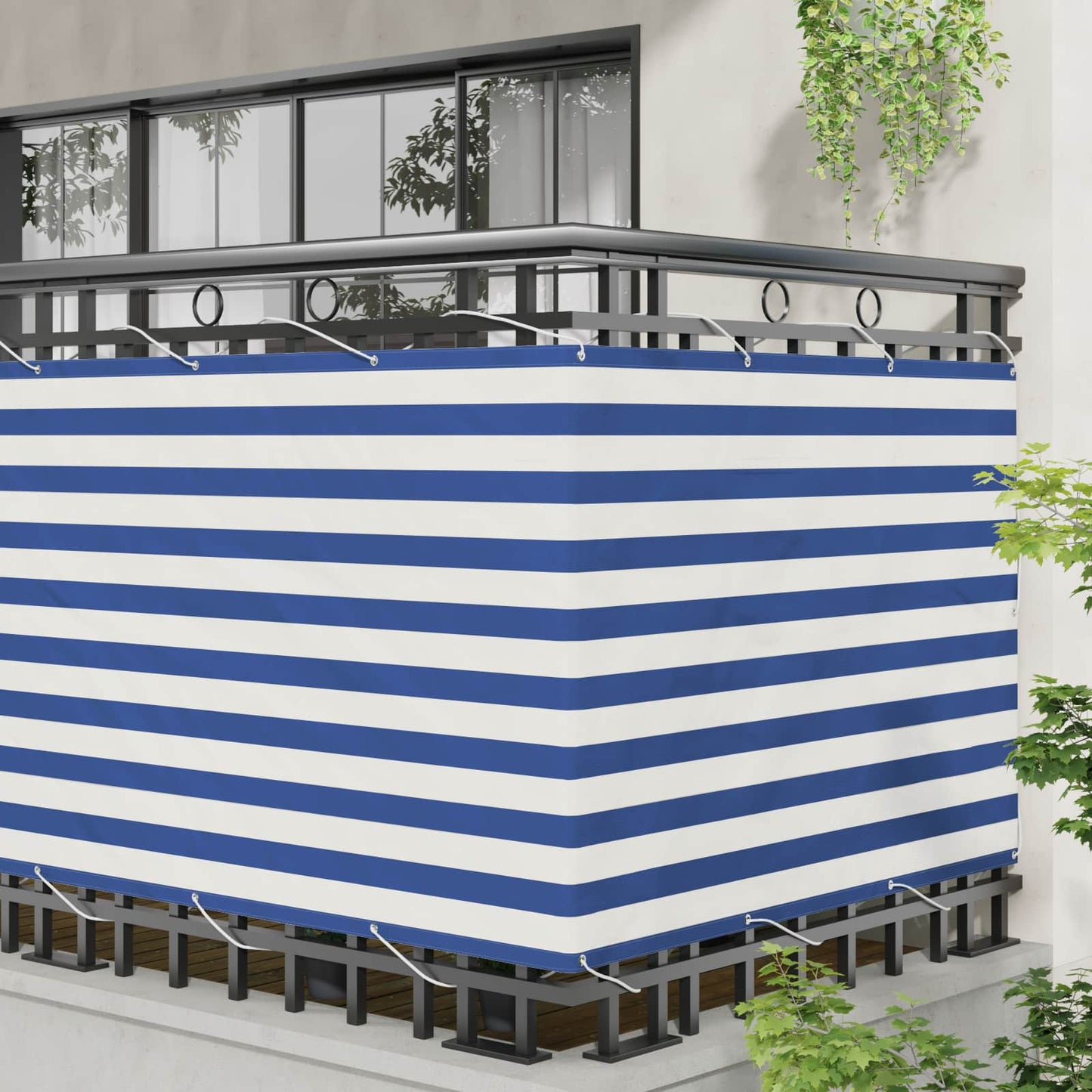 vidaXL Οθόνη Μπαλκονιού Μπλε και άσπρο 110 x 600 εκ Ύφασμα Όξφορντ