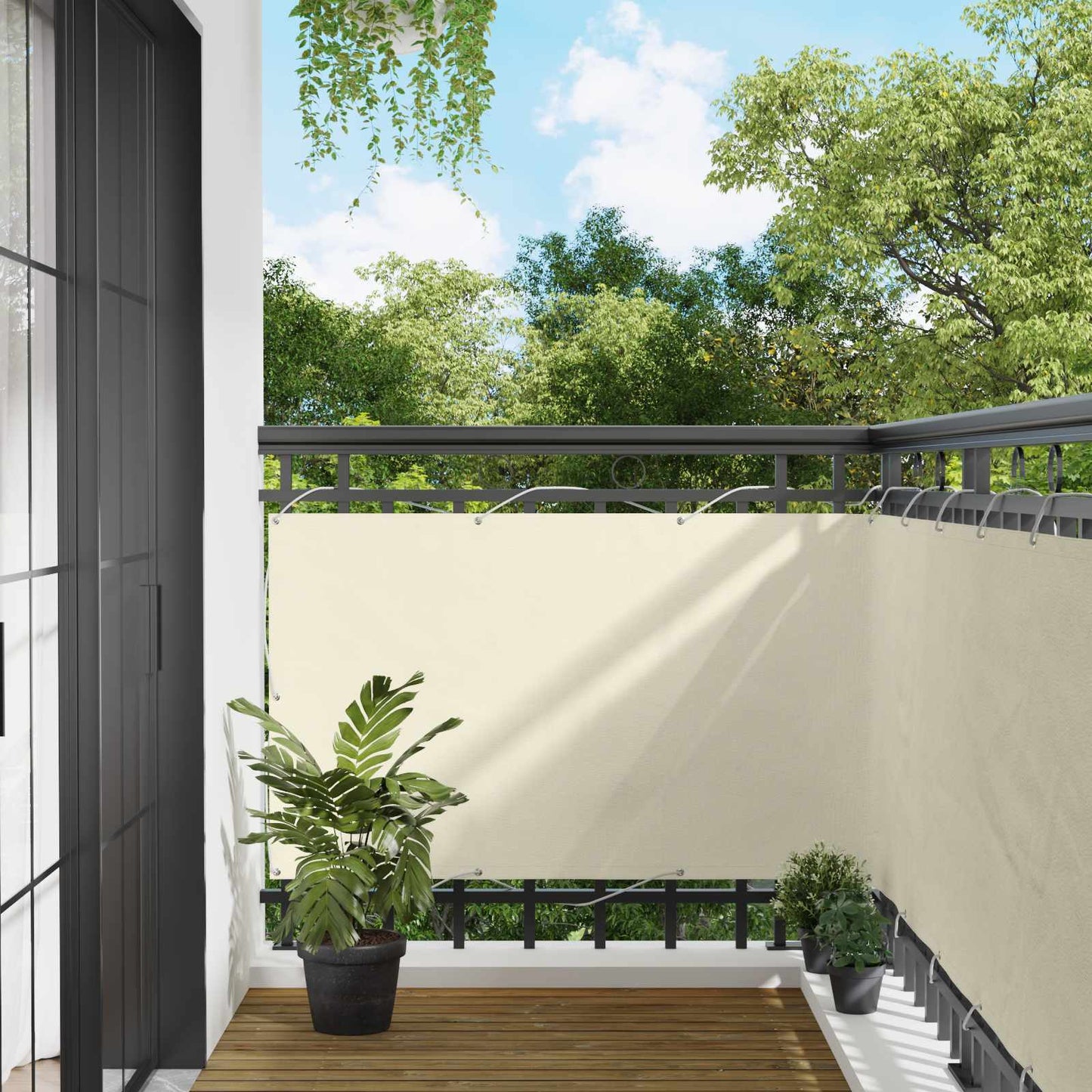 vidaXL Οθόνη Μπαλκονιού Κρεμ 100 x 500 cm Ύφασμα Όξφορντ