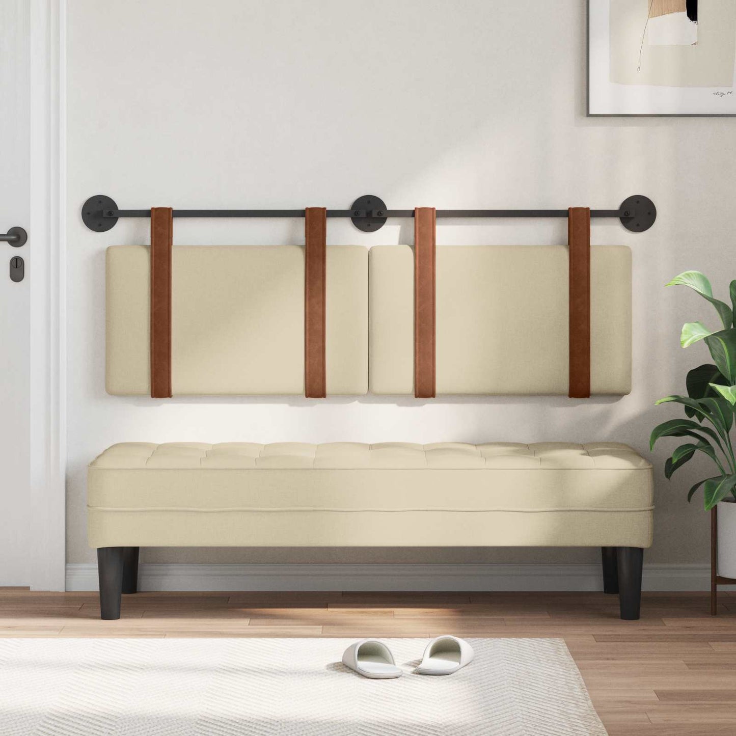 vidaXL Κρεμαστό Κεφαλάρι Επιτοίχιο Κρεμ 130 x 55 x 5 εκ Αντίκα PU