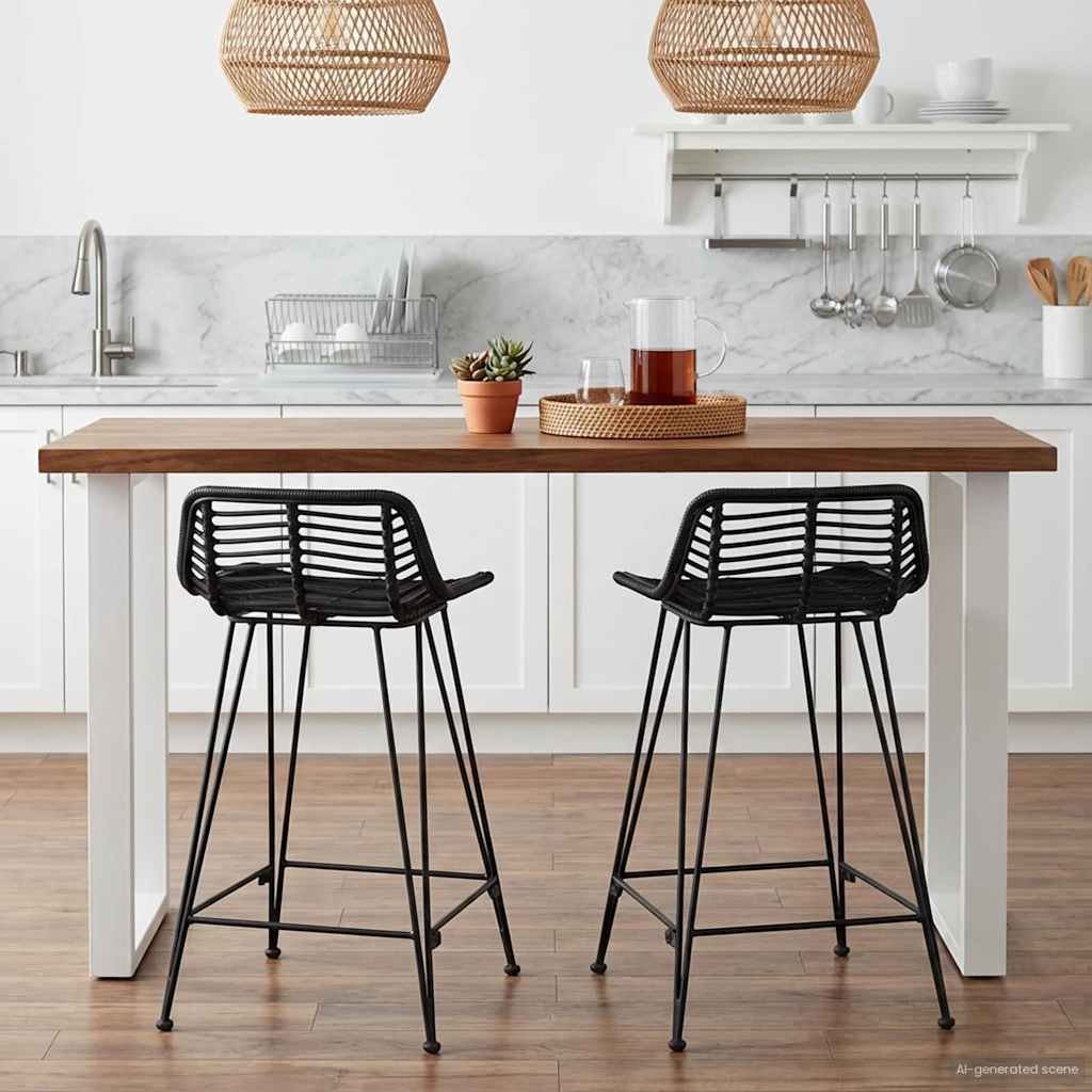 vidaXL Μπαρ σκαμπό 2 pcs Μαύρο 44 x 45 x 76 εκ. Ράτταν και Χάλυβας
