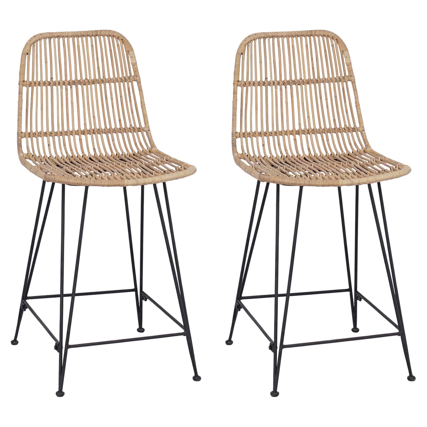vidaXL Μπαρ σκαμπό 2 pcs Φυσικό 44 x 54 x 96 εκ. Ράτταν και Χάλυβας