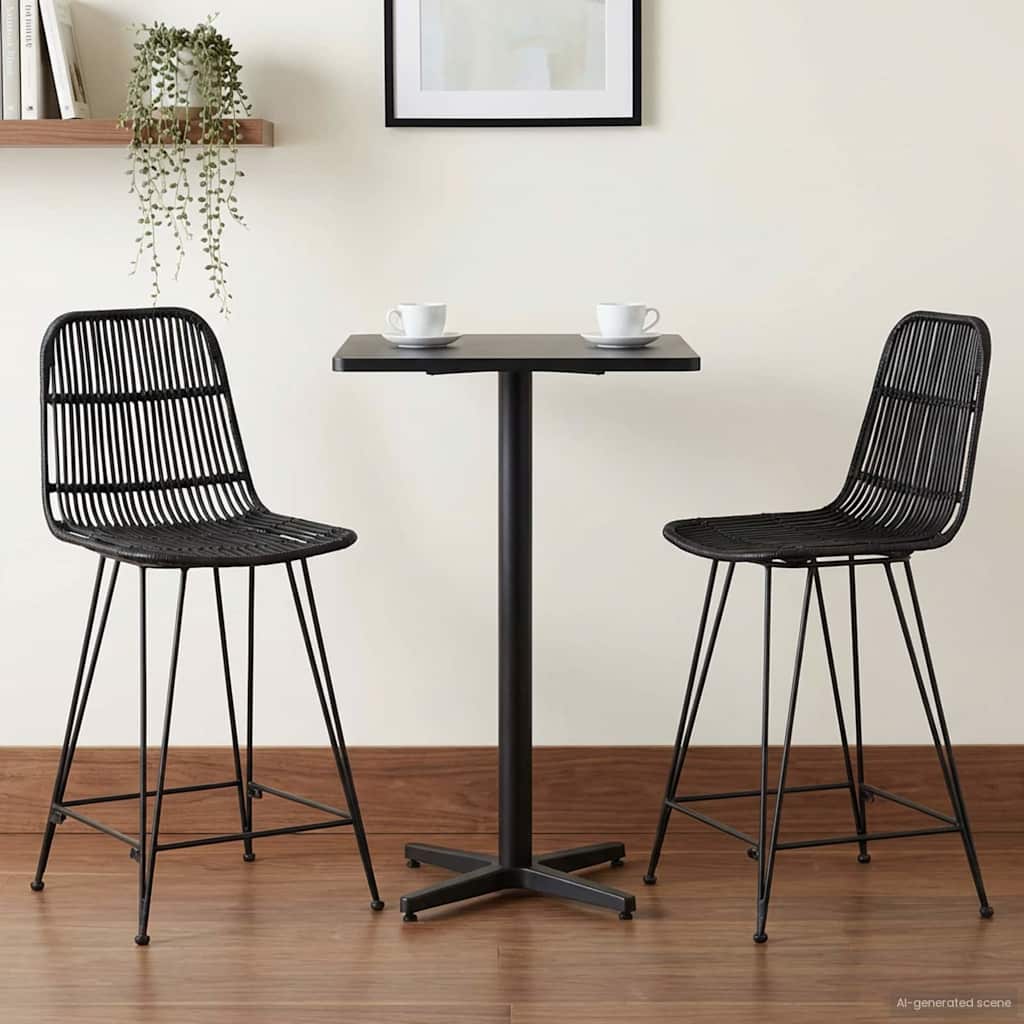 vidaXL Μπαρ σκαμπό 2 pcs Μαύρο 44 x 54 x 96 εκ. Ράτταν και Χάλυβας
