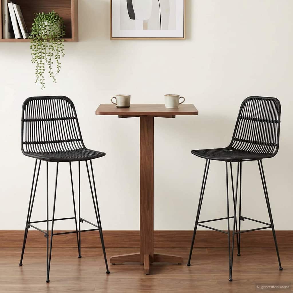 vidaXL Μπαρ σκαμπό 2 pcs Μαύρο 44 x 55 x 109 εκ. Ράτταν και Χάλυβας