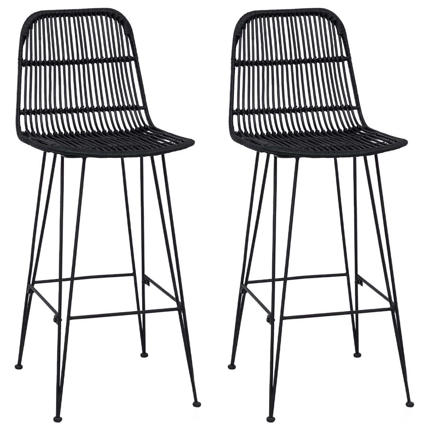 vidaXL Μπαρ σκαμπό 2 pcs Μαύρο 44 x 55 x 109 εκ. Ράτταν και Χάλυβας