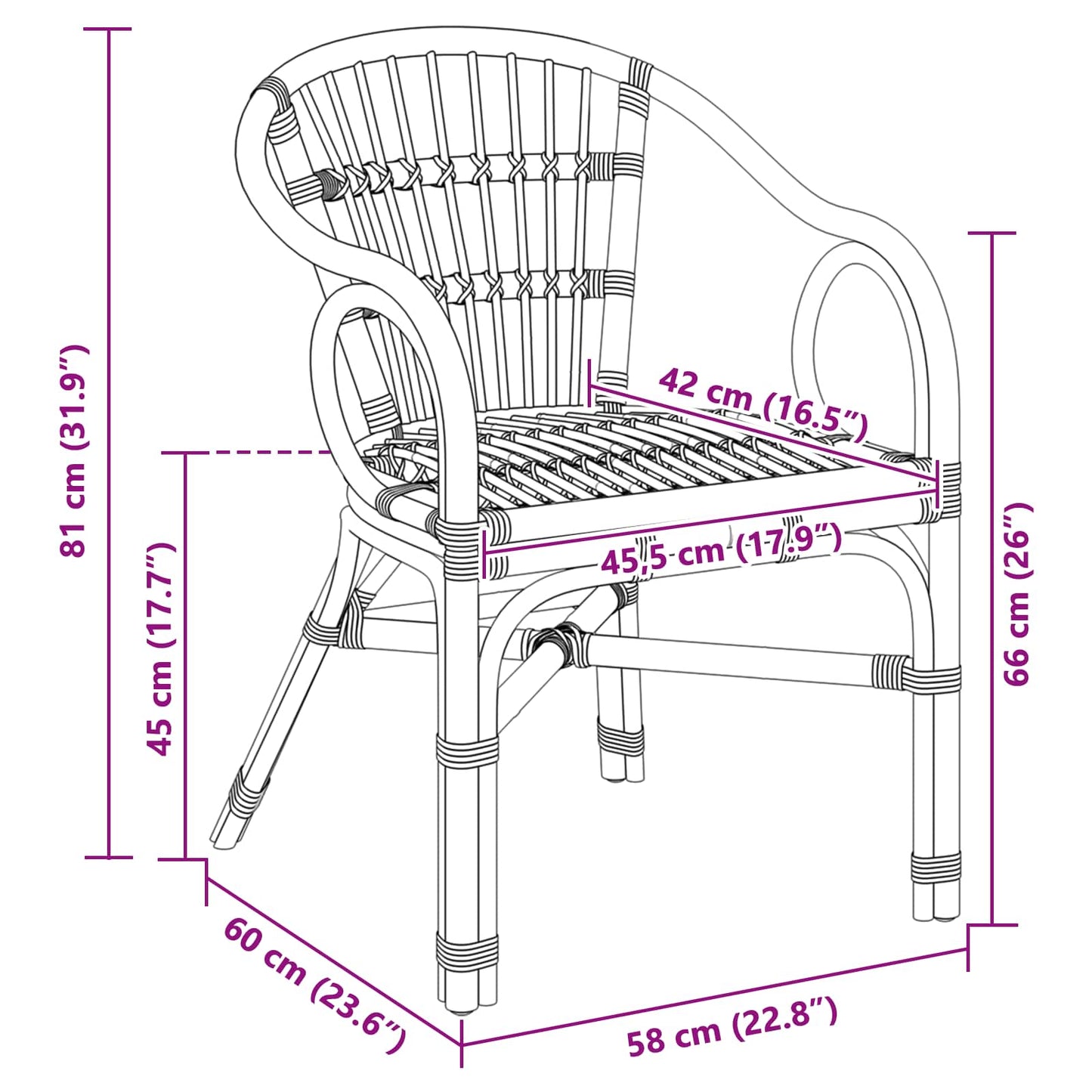 vidaXL Στοιβαζόμενη Καρέκλα Μαύρο 58 x 60 x 81 cm Ρατάν