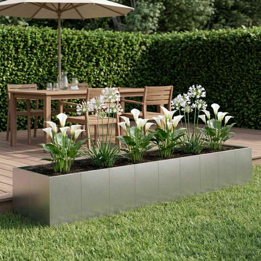 vidaXL Γλάστρα Κήπου Ασημί 360 x 80 x 60 εκ Ανοξείδωτο Ατσάλι