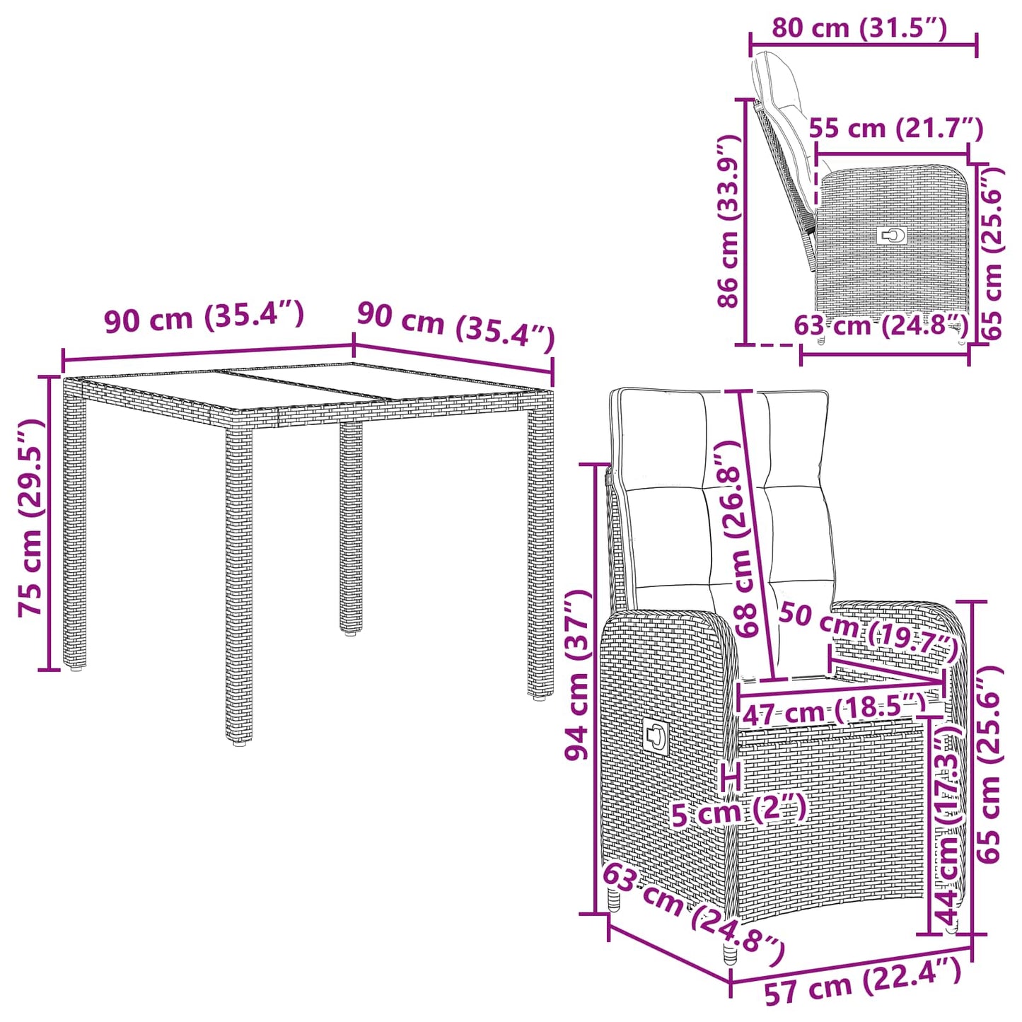vidaXL Σετ Εξωτερικής Τραπέζης 3 pcs Μαύρο 90 x 90 x 75 cm