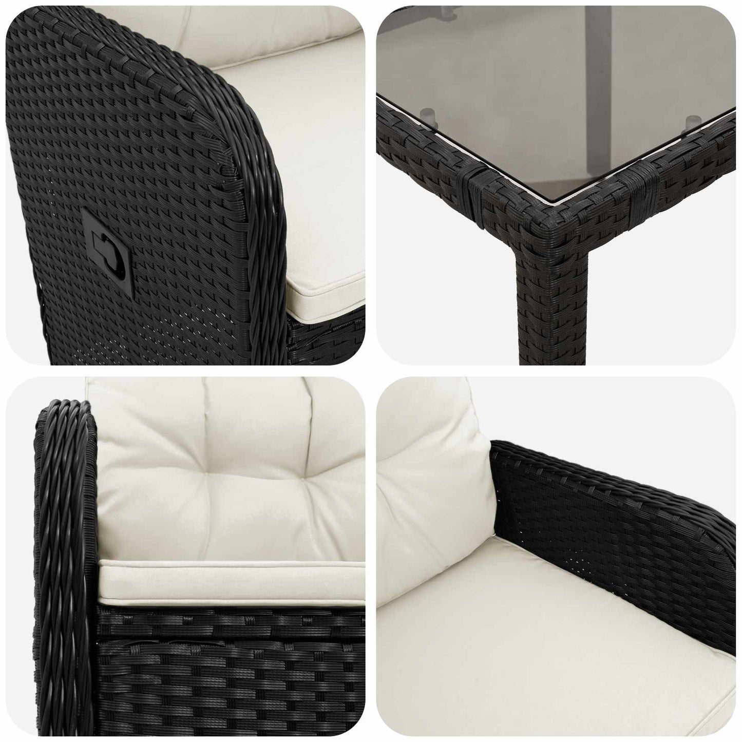 vidaXL Σετ Εξωτερικής Τραπέζης 9 pcs Μαύρο και Κρεμ Λευκό