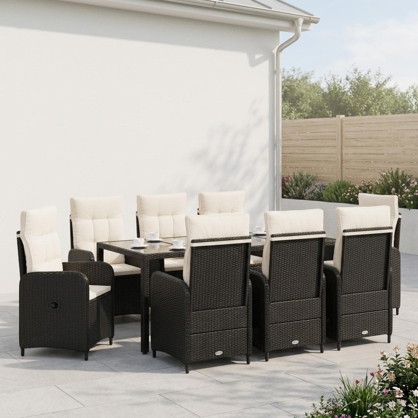 vidaXL Σετ Εξωτερικής Τραπέζης 9 pcs Μαύρο και Κρεμ Λευκό