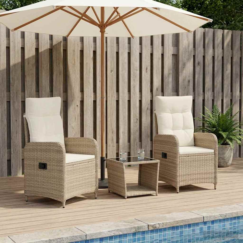 vidaXL Σετ Ξαπλώστρας Κήπου 3 τμχ. Μπεζ και Κρέμ 45 x 45 x 40 cm