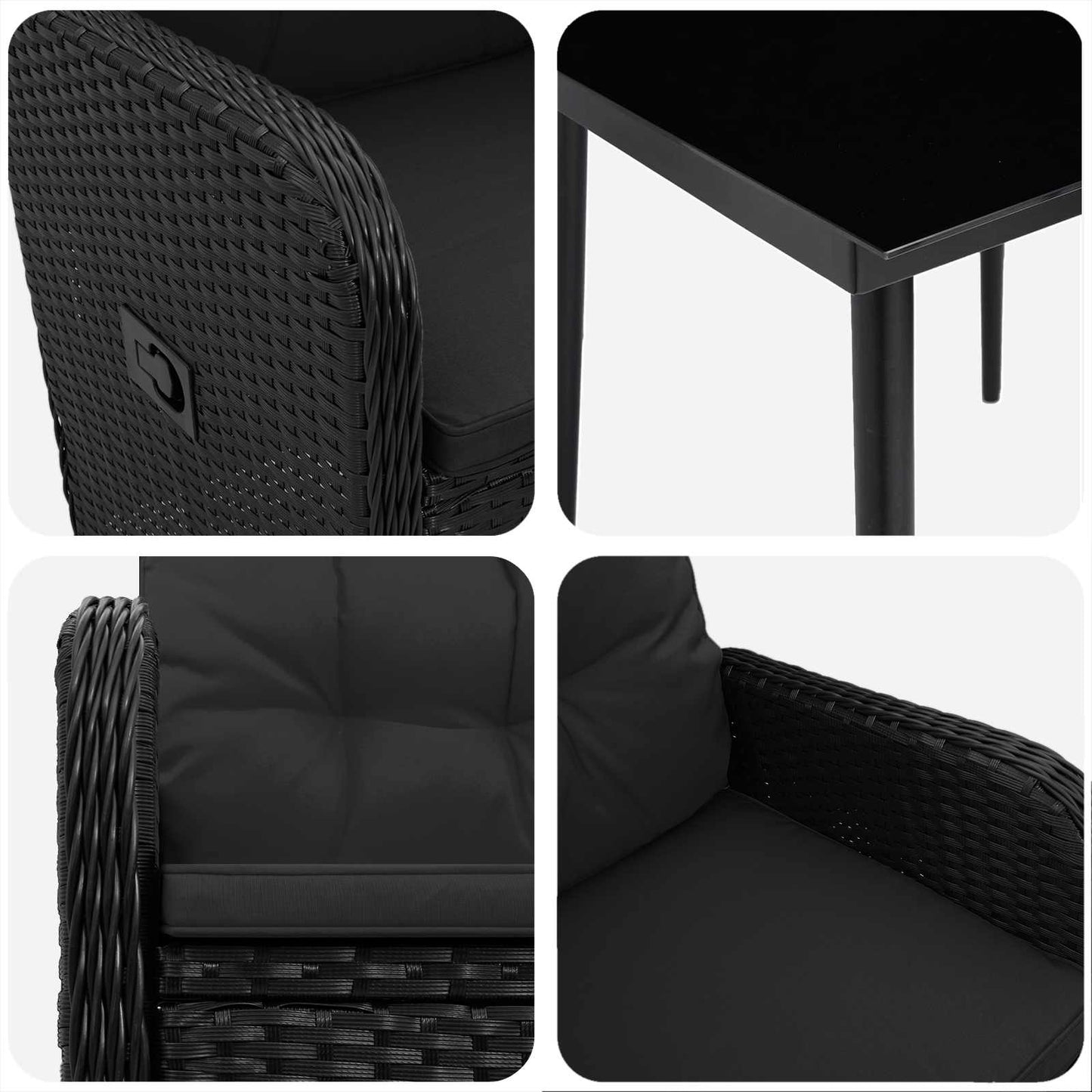 vidaXL Σετ Τραπέζι Καναπέ 3 pcs Μαύρο PE Ρατάν και Ατσάλι με Σκόνη