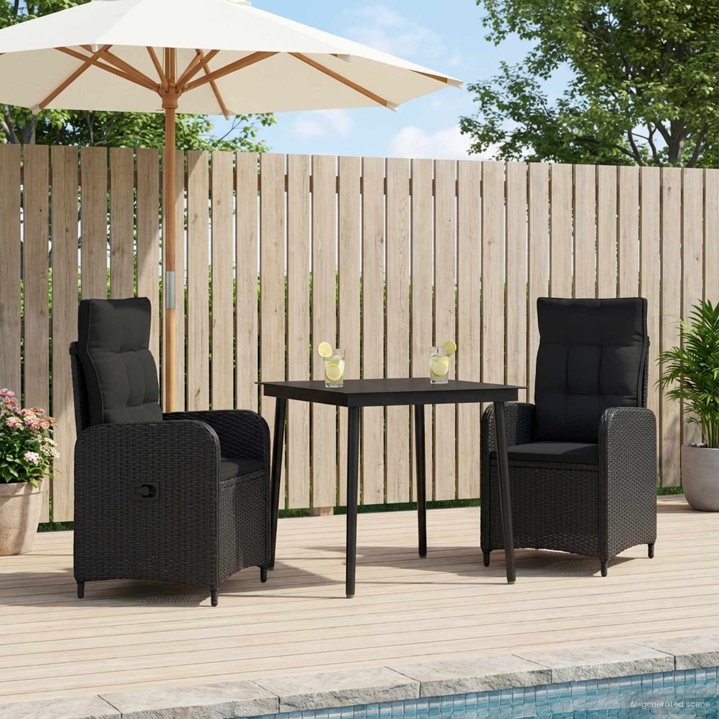 vidaXL Σετ Τραπέζι Καναπέ 3 pcs Μαύρο PE Ρατάν και Ατσάλι με Σκόνη