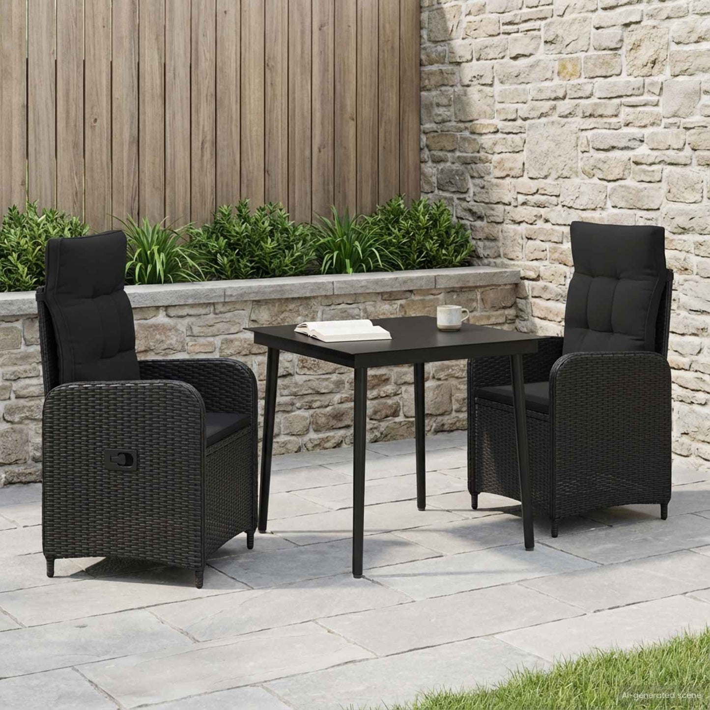 vidaXL Σετ Τραπέζι Καναπέ 3 pcs Μαύρο PE Ρατάν και Ατσάλι με Σκόνη
