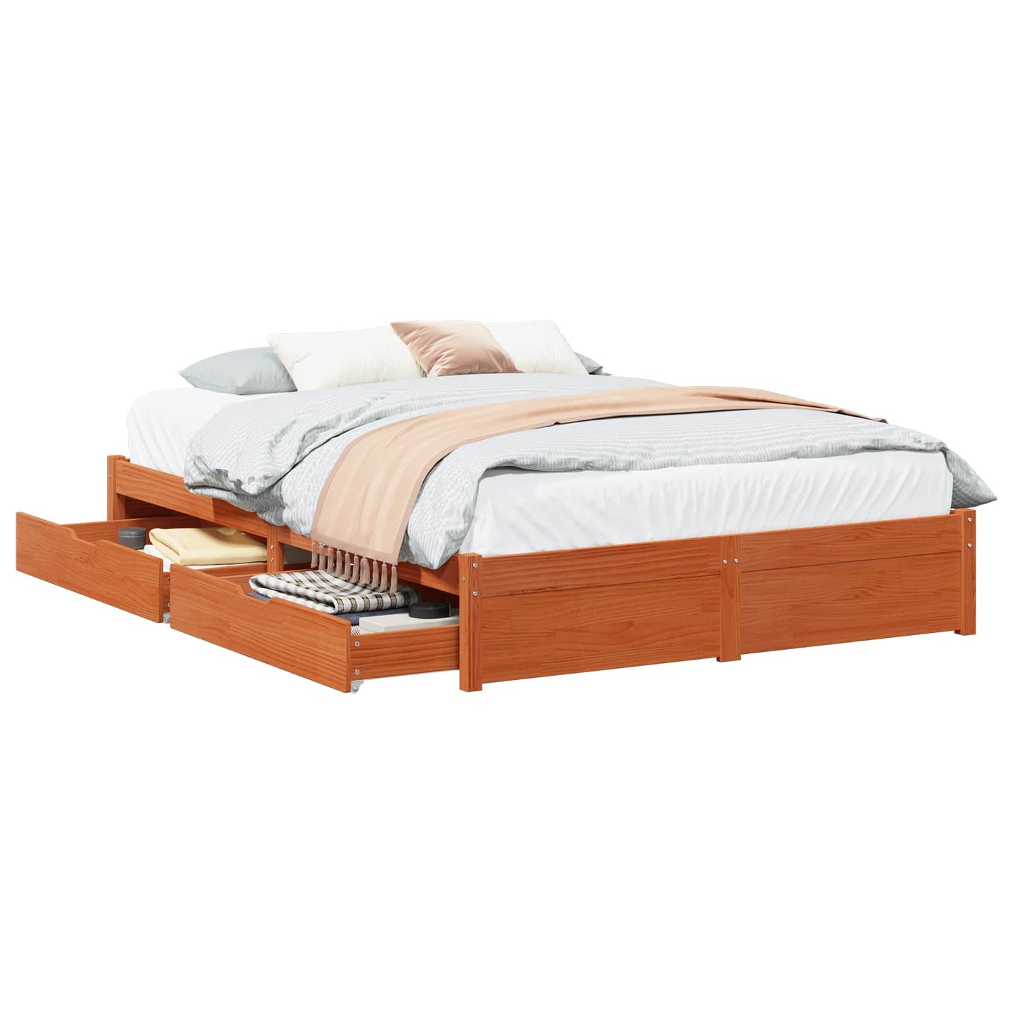 vidaXL Σκελετός Κρεβατιού Κερωτό καφέ 140 x 200 cm Στερεό ξύλο πεύκου