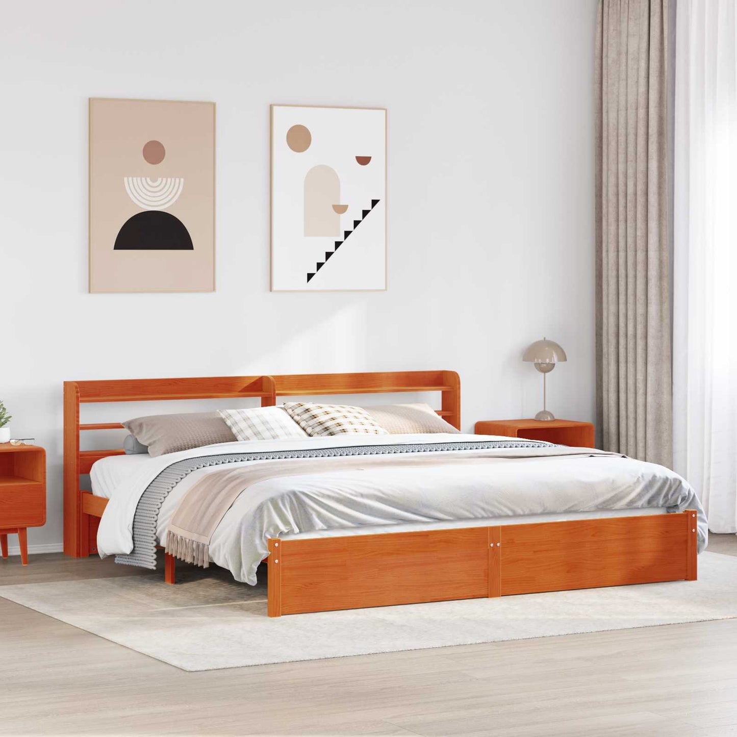 vidaXL Σκελετός Κρεβατιού Κερωτό καφέ 200 x 200 cm Στερεό ξύλο πεύκου