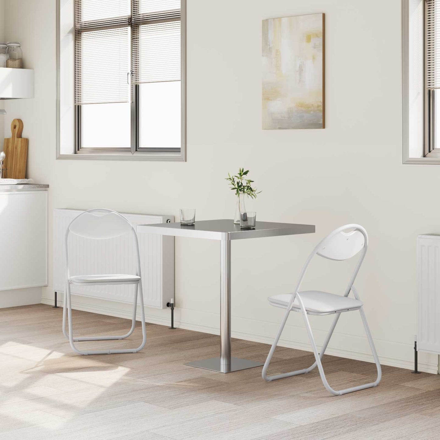 vidaXL Σαλονάκι Τραπεζαρίας Αναδιπλούμενο 2 pcs Λευκός PVC ατσάλι