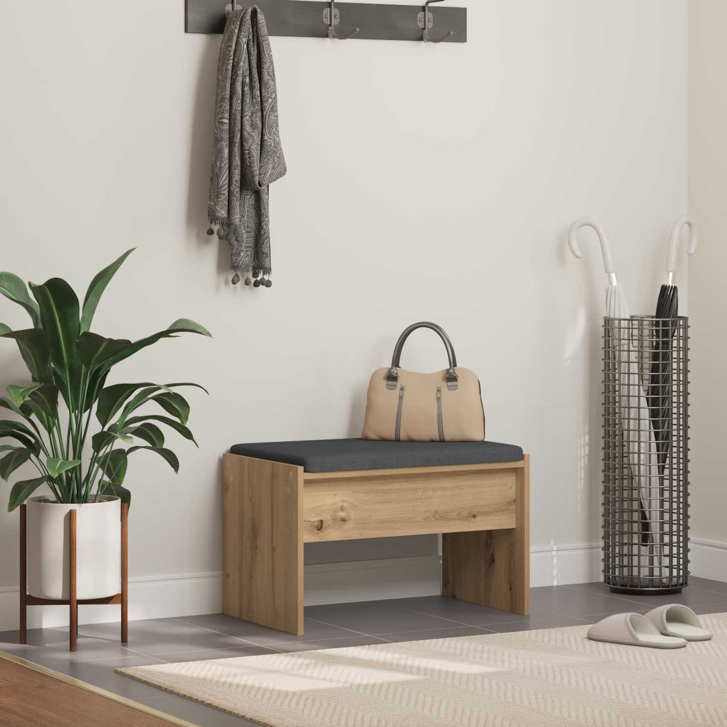 vidaXL Πάγκος Παπουτσιών με Μαξιλάρι Artisan Δρυς 63 x 38 x 40 εκ