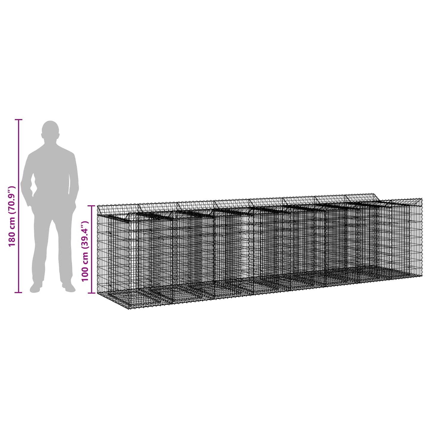 vidaXL Ανασηκωμένο κρεβάτι gabion 4 τμχ. 400 x 100 x 100 cm Ασημί