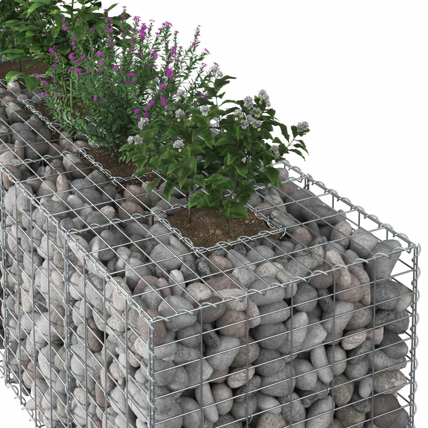 vidaXL Ανασηκωμένο κρεβάτι gabion 2 τμχ. 340 x 60 x 55 εκ Ασημί