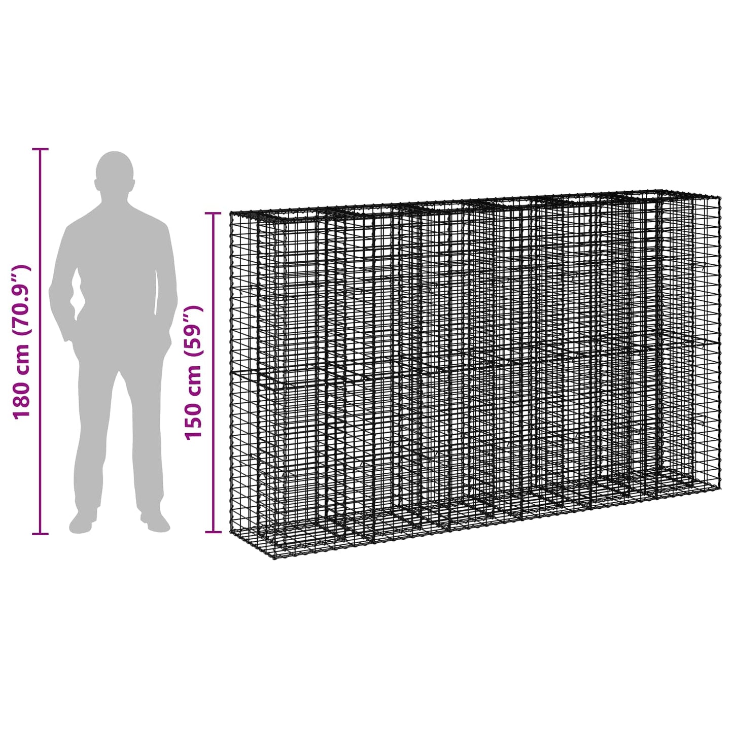 vidaXL Ανασηκωμένο κρεβάτι gabion 3 τμχ. 250 x 50 x 150 εκ Ασημί