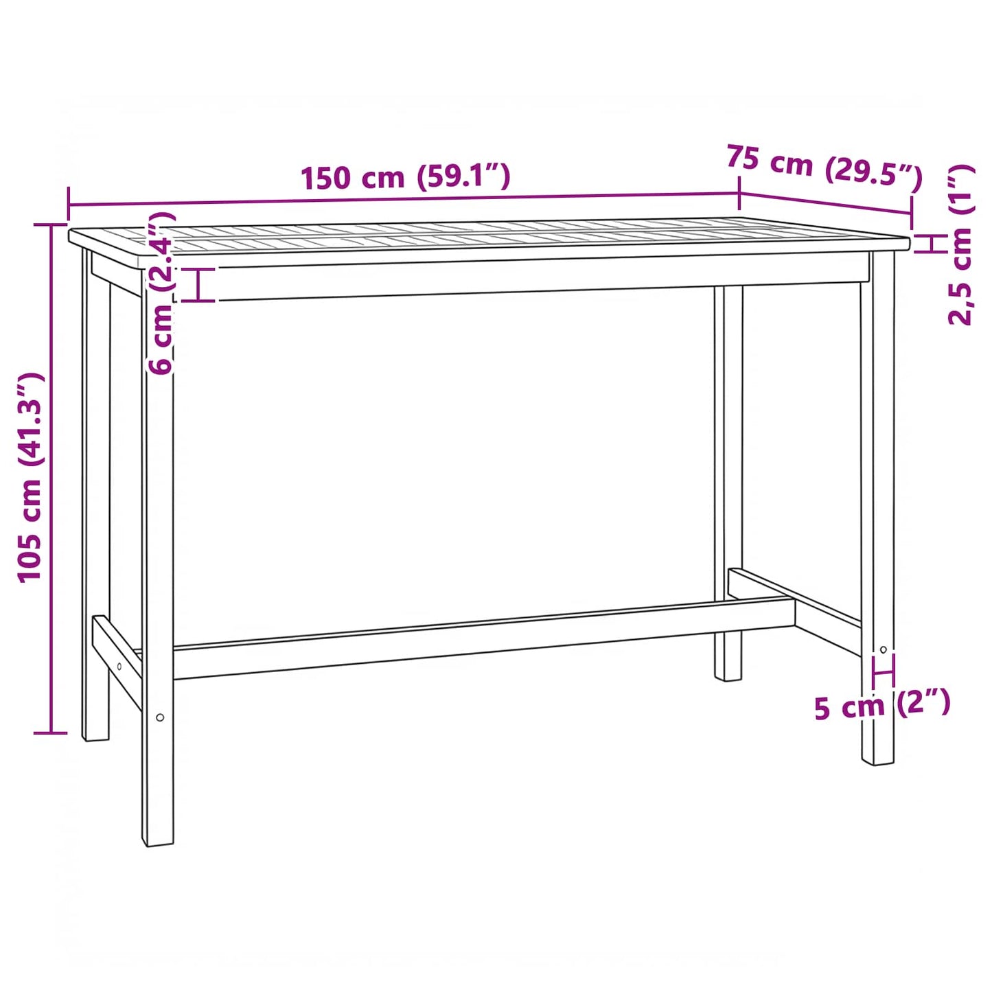 vidaXL Τραπέζι μπαρ Φυσικό 150 x 75 x 105 εκ. Στερεό Ξύλο Τίκ