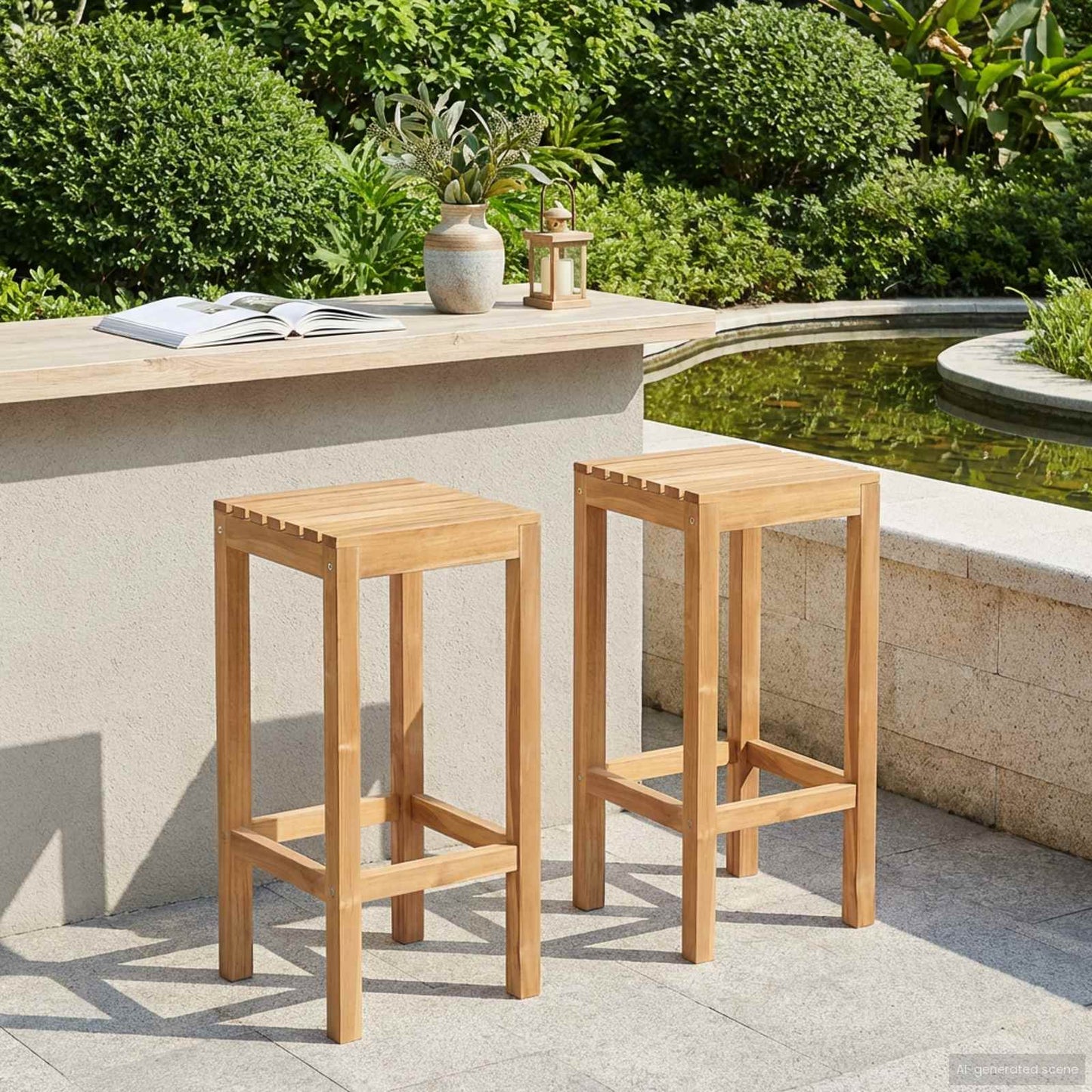 vidaXL Μπαρ σκαμπό 2 pcs Φυσικό Στερεό Ξύλο Τίκ