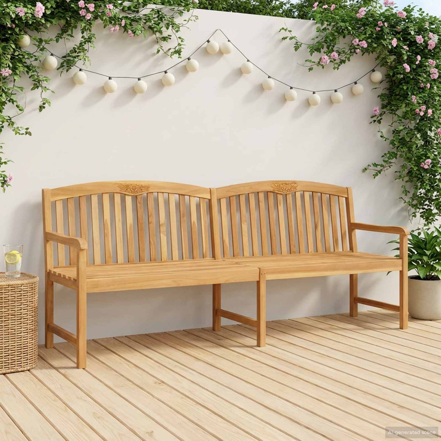 vidaXL Χειροποίητη Ροζ Παγκάκι Φυσικό 228 x 60 x 90 εκ Στερεό Ξύλο Τίκ