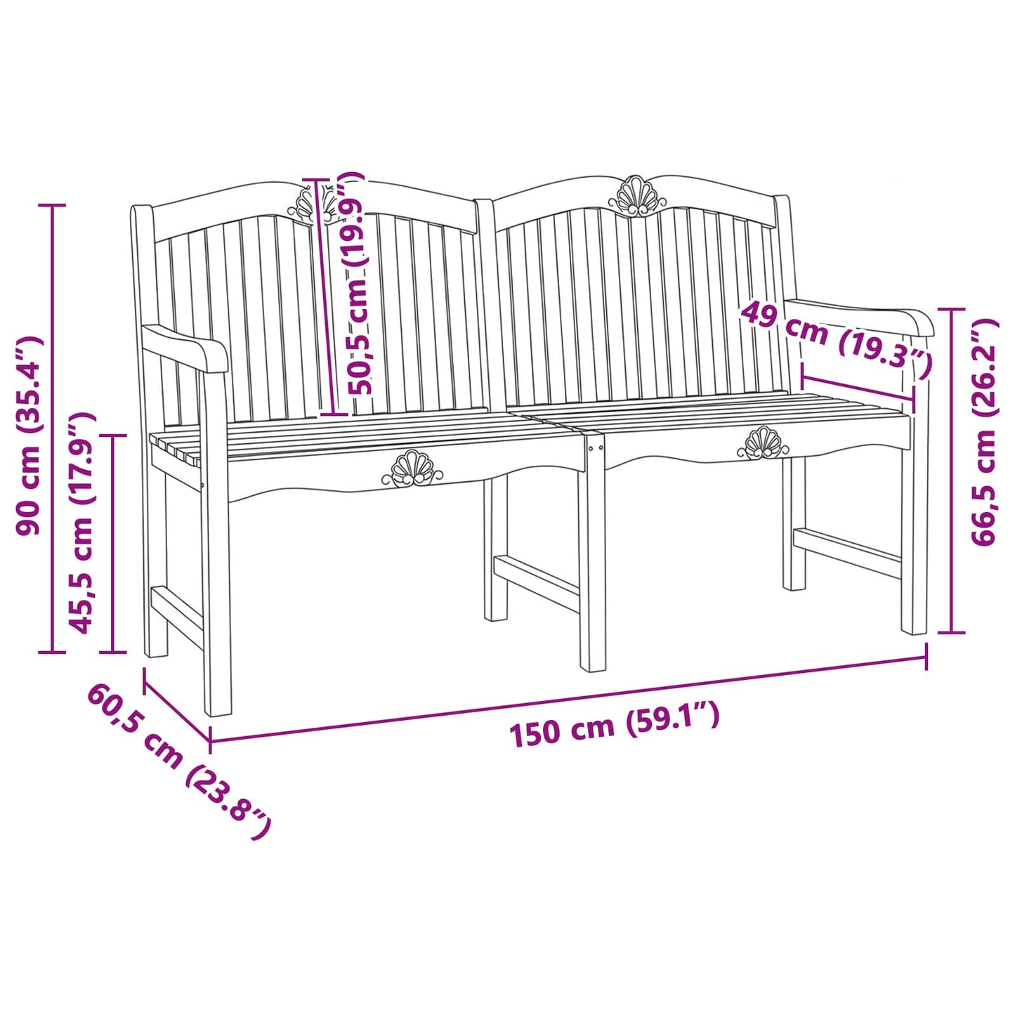 vidaXL Χειροποίητη Ροζ Παγκάκι Φυσικό 150 x 60,5 x 95 εκ