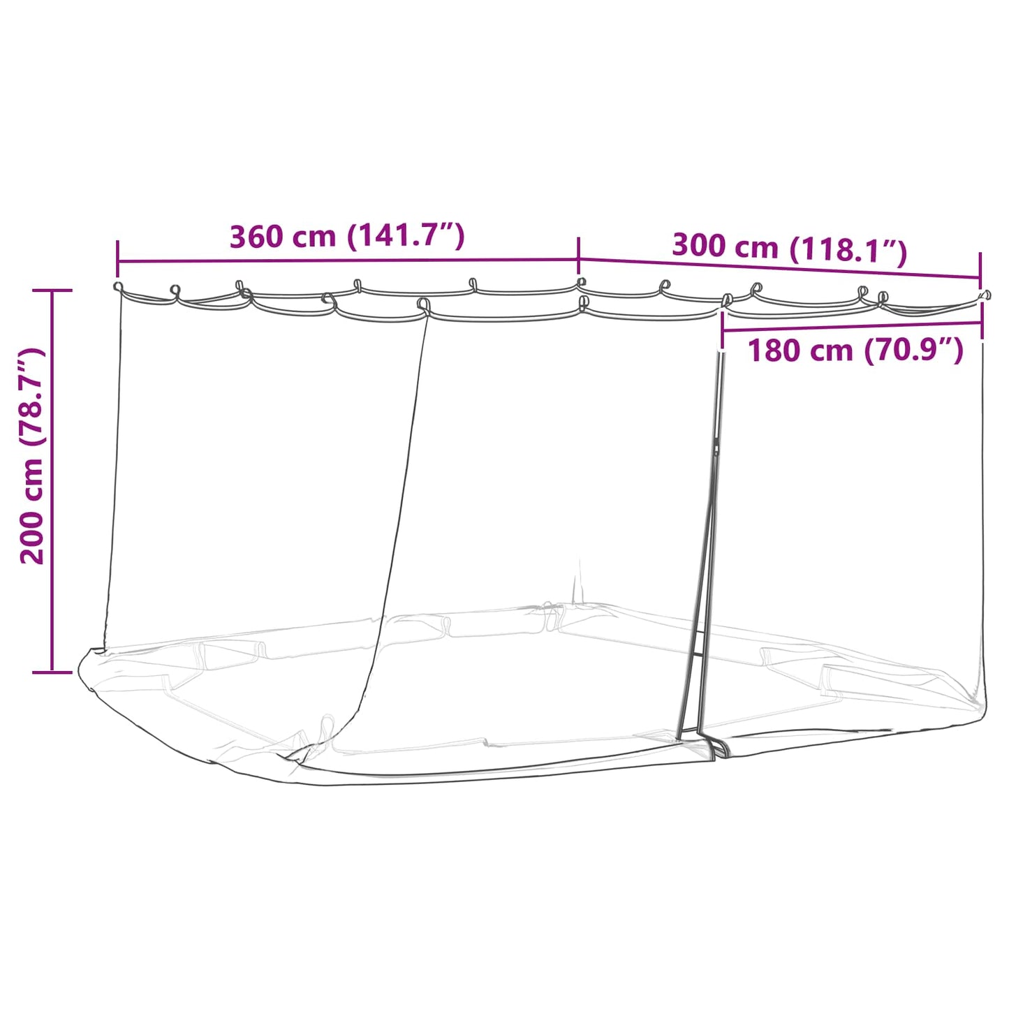 vidaXL Κουνούπι για Περίπτερο 220 mesh Μαύρο 3,6 x 3 x 2 μ Πολυεστέρας