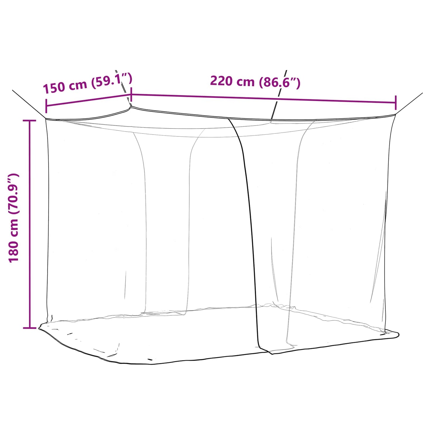 vidaXL Δίχτυ κουνουπιών για κρεβάτι 156 mesh Μαύρο 220 x 150 x 180 εκ