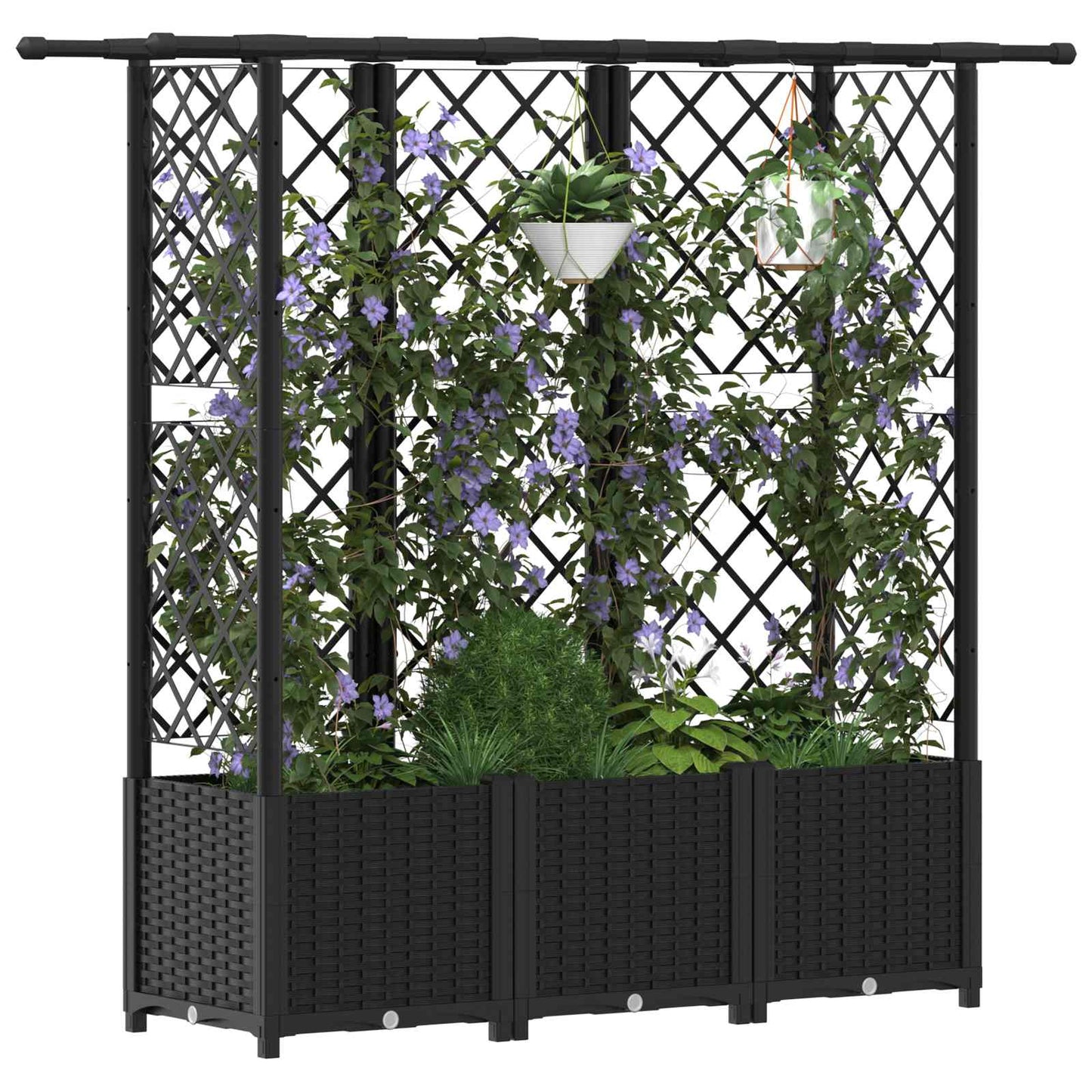 vidaXL Ανυψωμένο Κρεβάτι με Πέργκολα και Οροφή Μαύρο PP