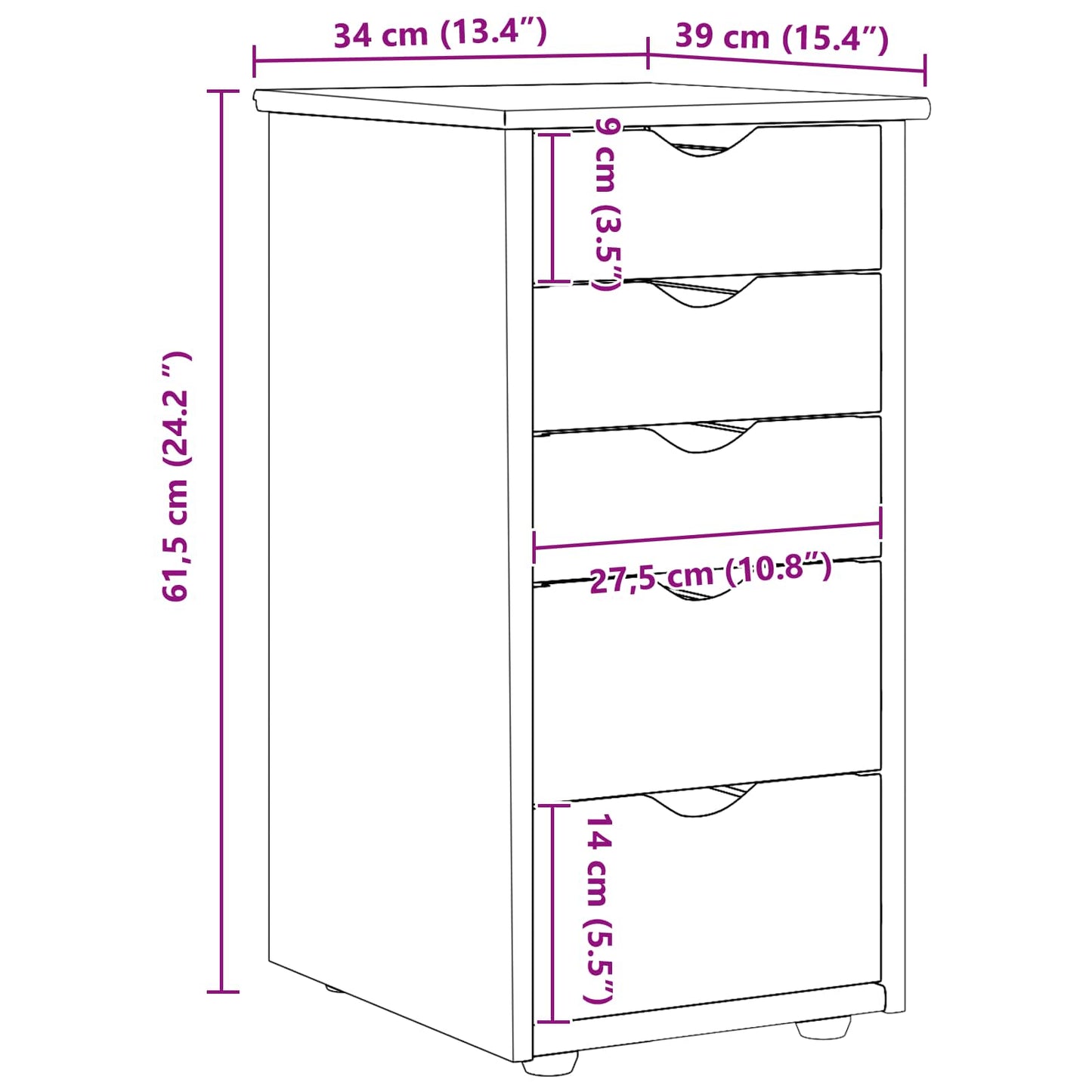 vidaXL Ντουλαπιού (Cabinet) 34 x 39 x 61,5 εκ Στερεό ξύλο πεύκου Καφέ